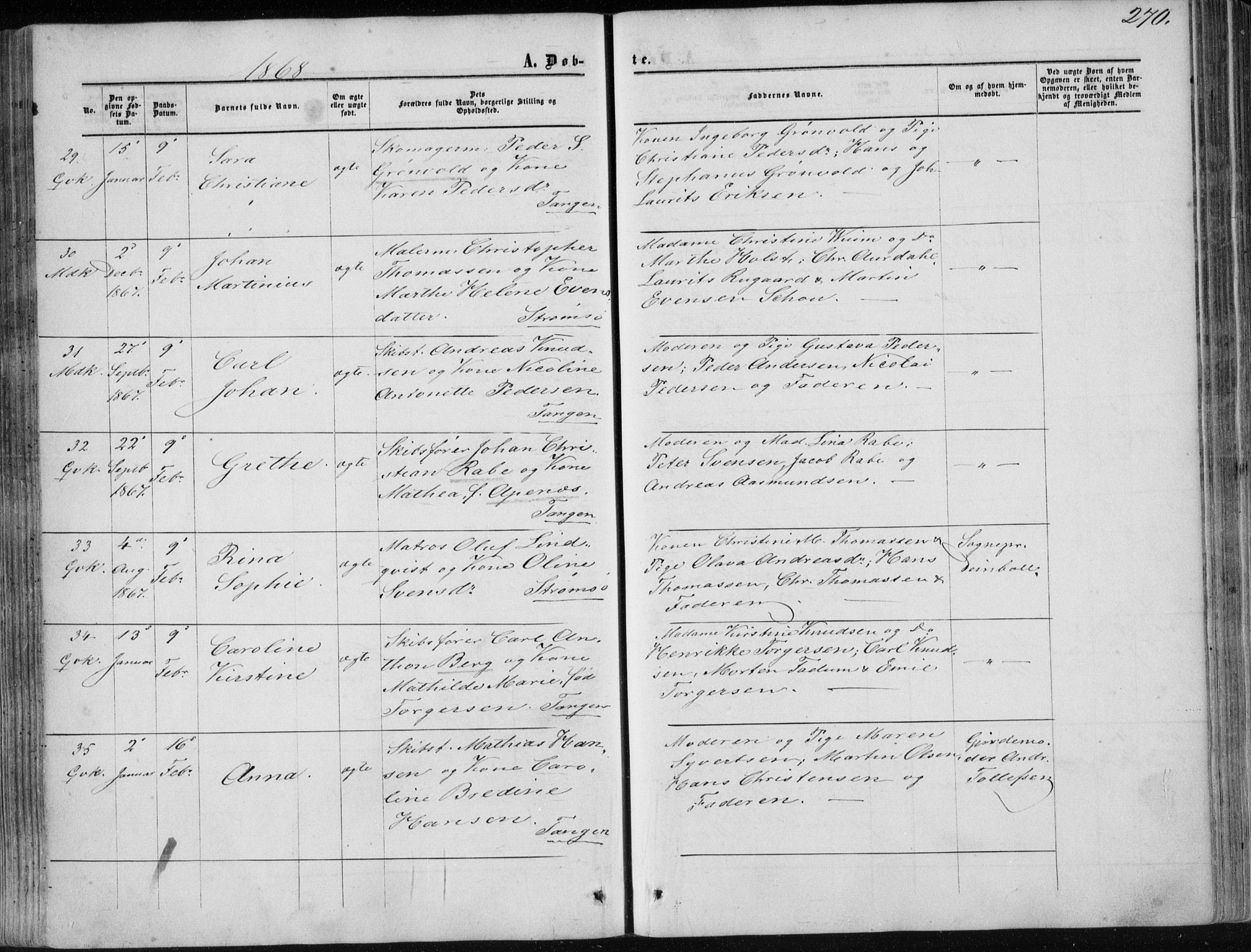 Strømsø kirkebøker, AV/SAKO-A-246/F/Fa/L0015: Parish register (official) no. I 15, 1859-1868, p. 270