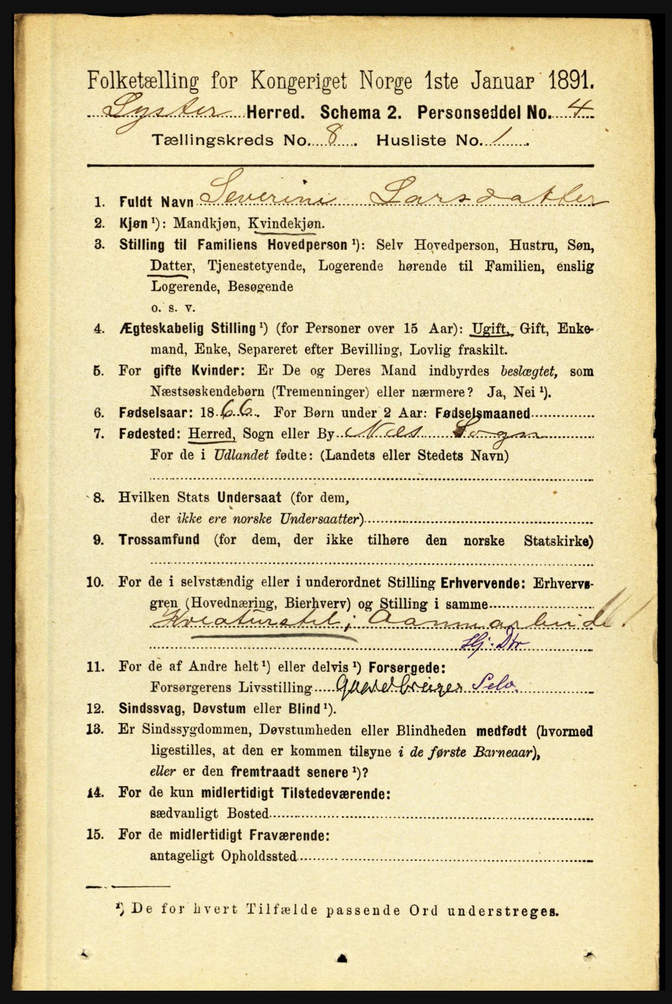 RA, 1891 census for 1426 Luster, 1891, p. 2689