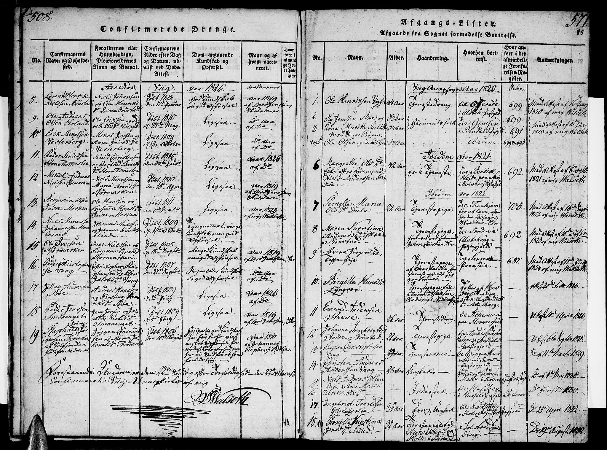 Ministerialprotokoller, klokkerbøker og fødselsregistre - Nordland, SAT/A-1459/812/L0175: Parish register (official) no. 812A04, 1820-1833, p. 508-509
