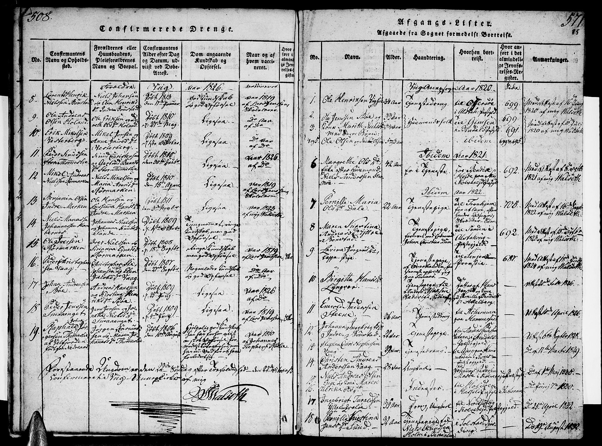 Ministerialprotokoller, klokkerbøker og fødselsregistre - Nordland, AV/SAT-A-1459/812/L0175: Parish register (official) no. 812A04, 1820-1833, p. 508-509