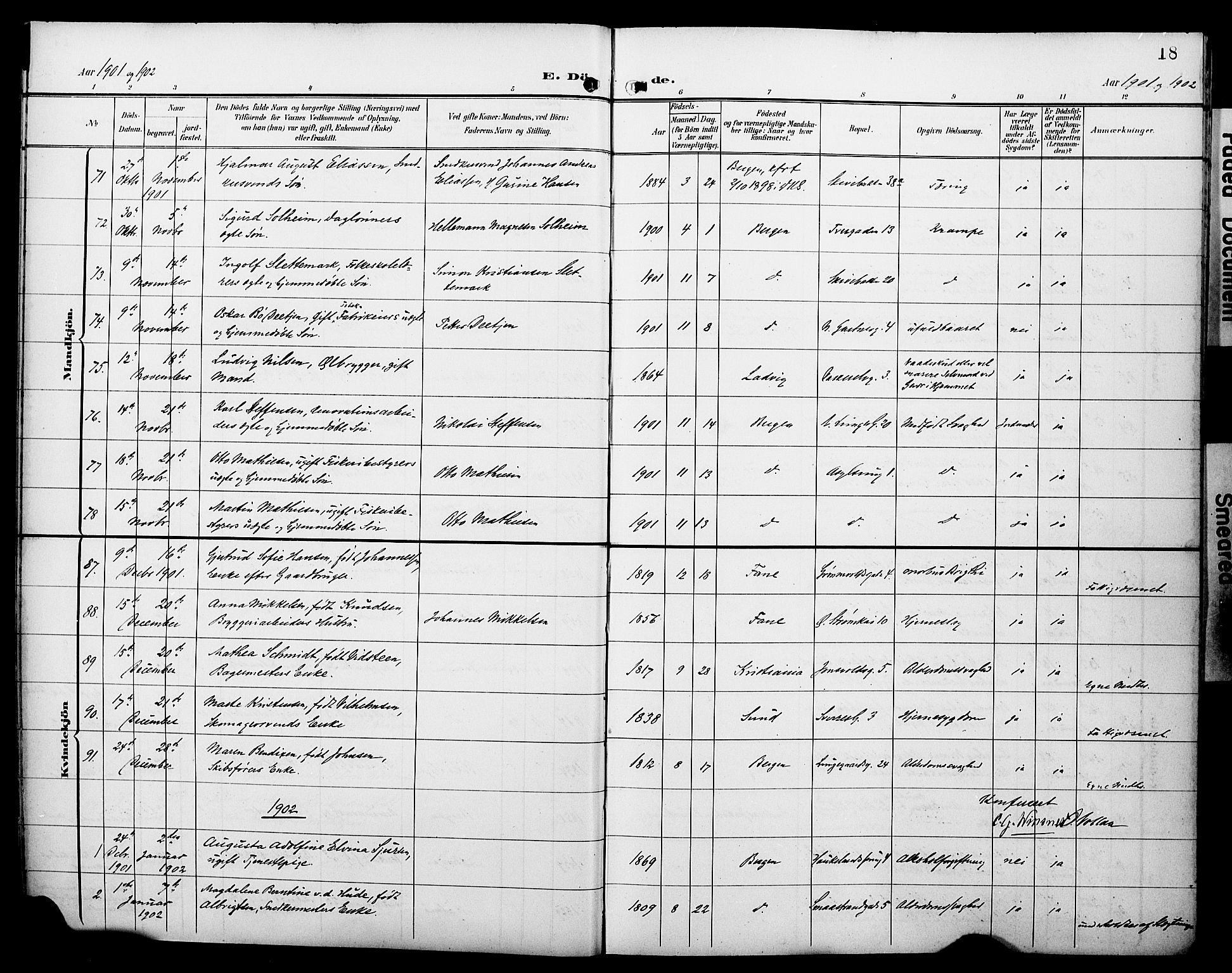 Domkirken sokneprestembete, SAB/A-74801/H/Hab/L0042: Parish register (copy) no. E 6, 1900-1929, p. 18