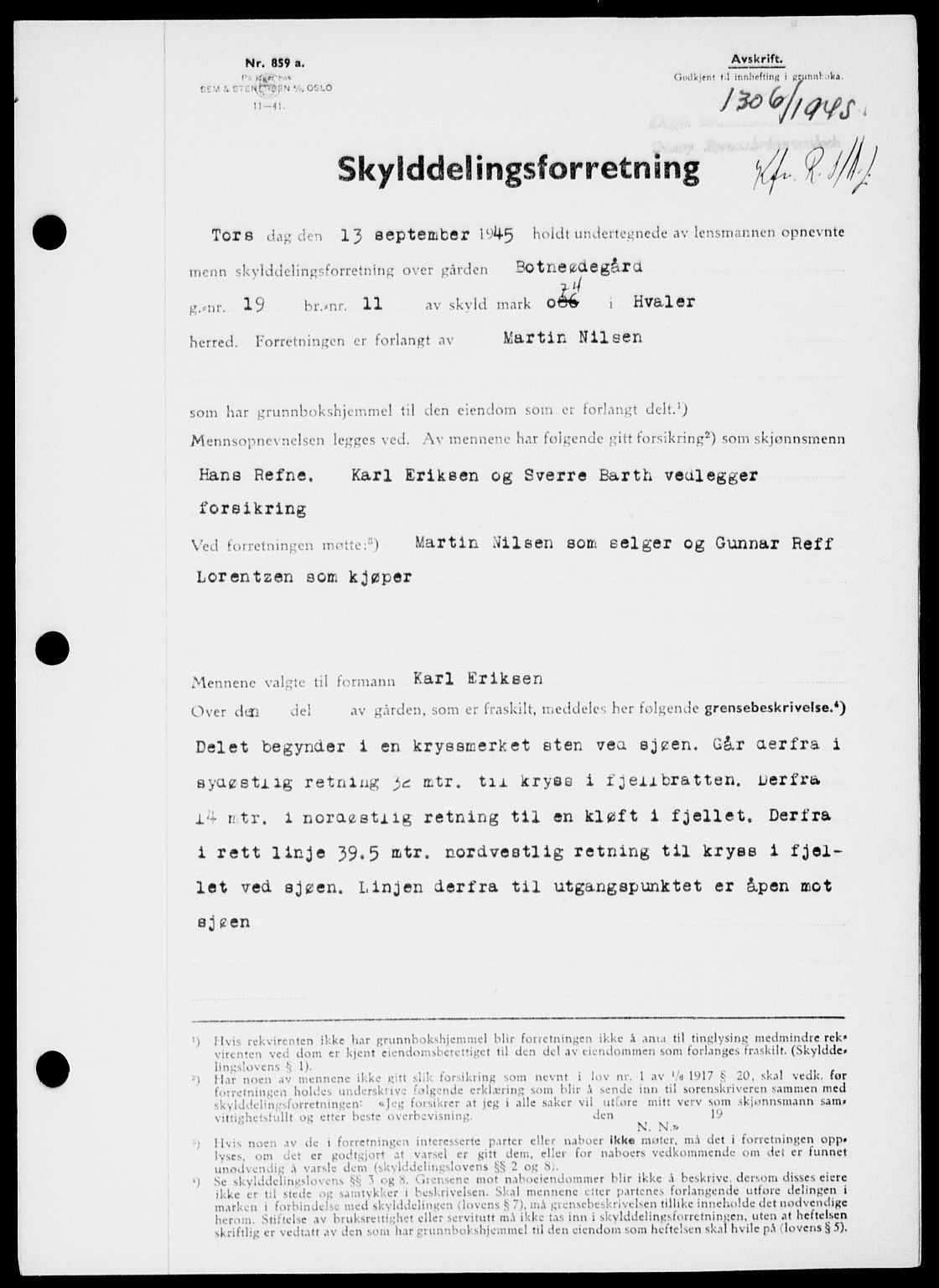 Onsøy sorenskriveri, SAO/A-10474/G/Ga/Gab/L0015: Mortgage book no. II A-15, 1945-1946, Diary no: : 1306/1945