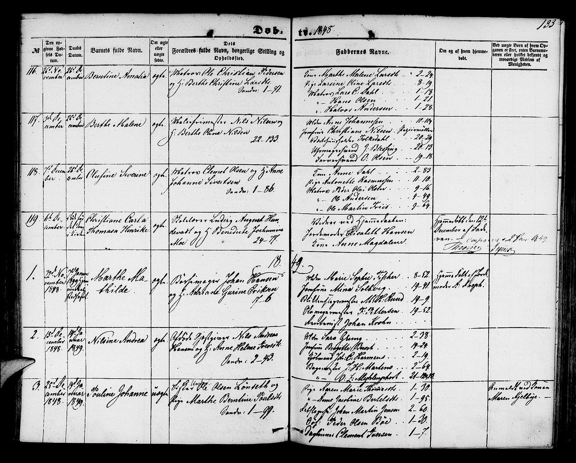 Korskirken sokneprestembete, SAB/A-76101/H/Hab: Parish register (copy) no. B 2, 1847-1853, p. 133