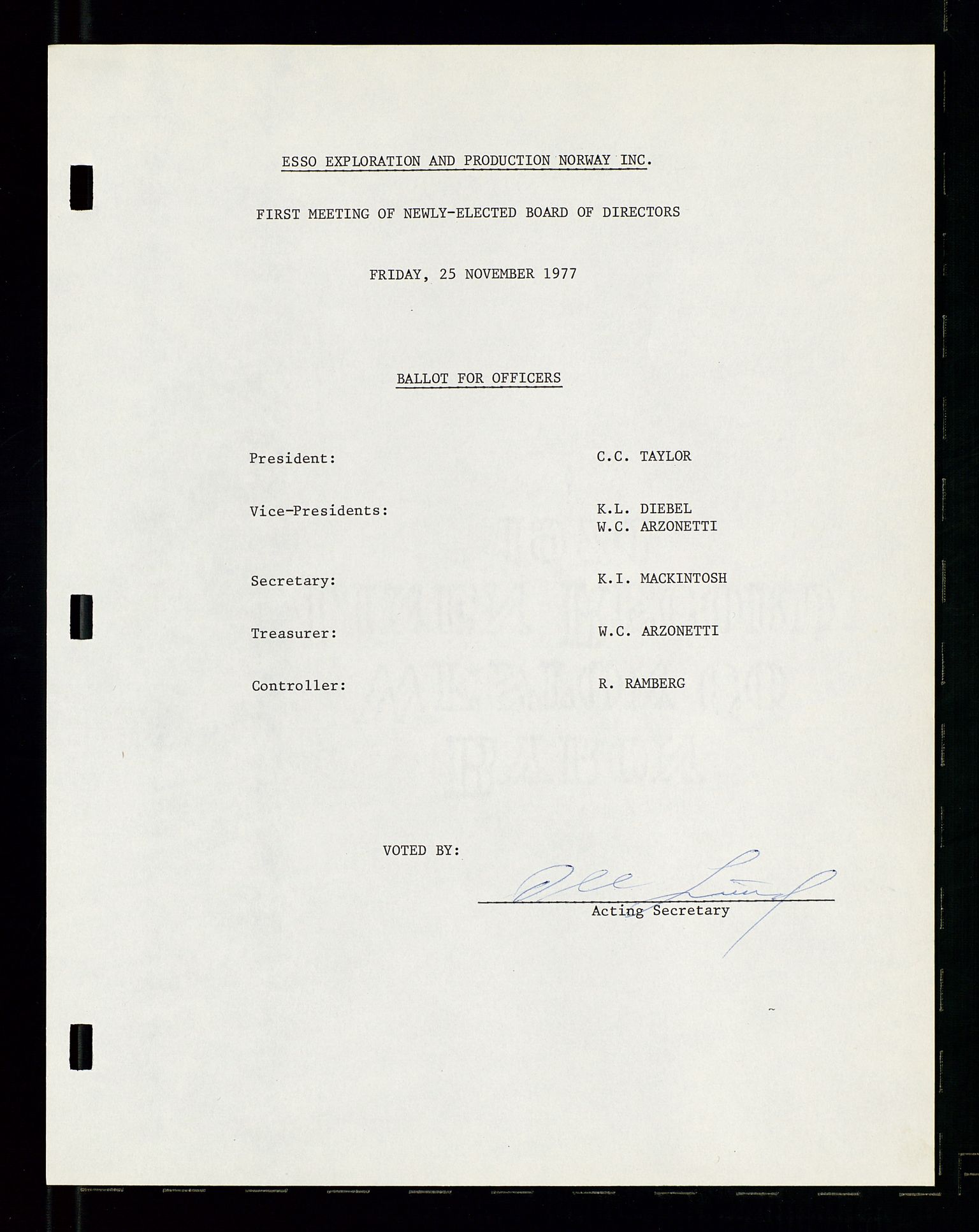 Pa 1512 - Esso Exploration and Production Norway Inc., AV/SAST-A-101917/A/Aa/L0001/0002: Styredokumenter / Corporate records, Board meeting minutes, Agreements, Stocholder meetings, 1975-1979, p. 76