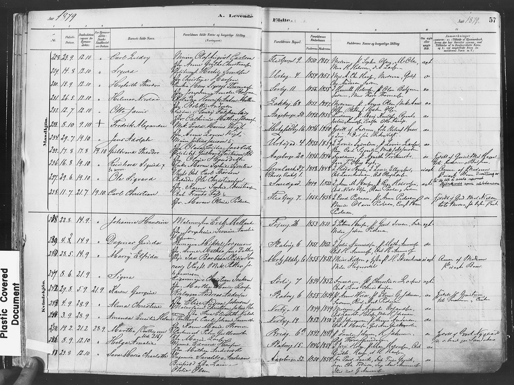 Grønland prestekontor Kirkebøker, SAO/A-10848/F/Fa/L0007: Parish register (official) no. 7, 1878-1888, p. 57