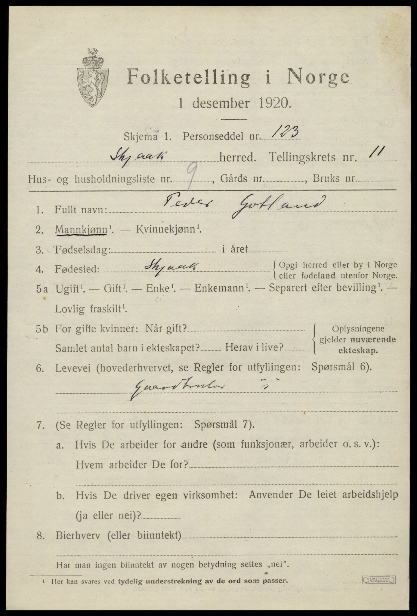 SAH, 1920 census for Skjåk, 1920, p. 5178