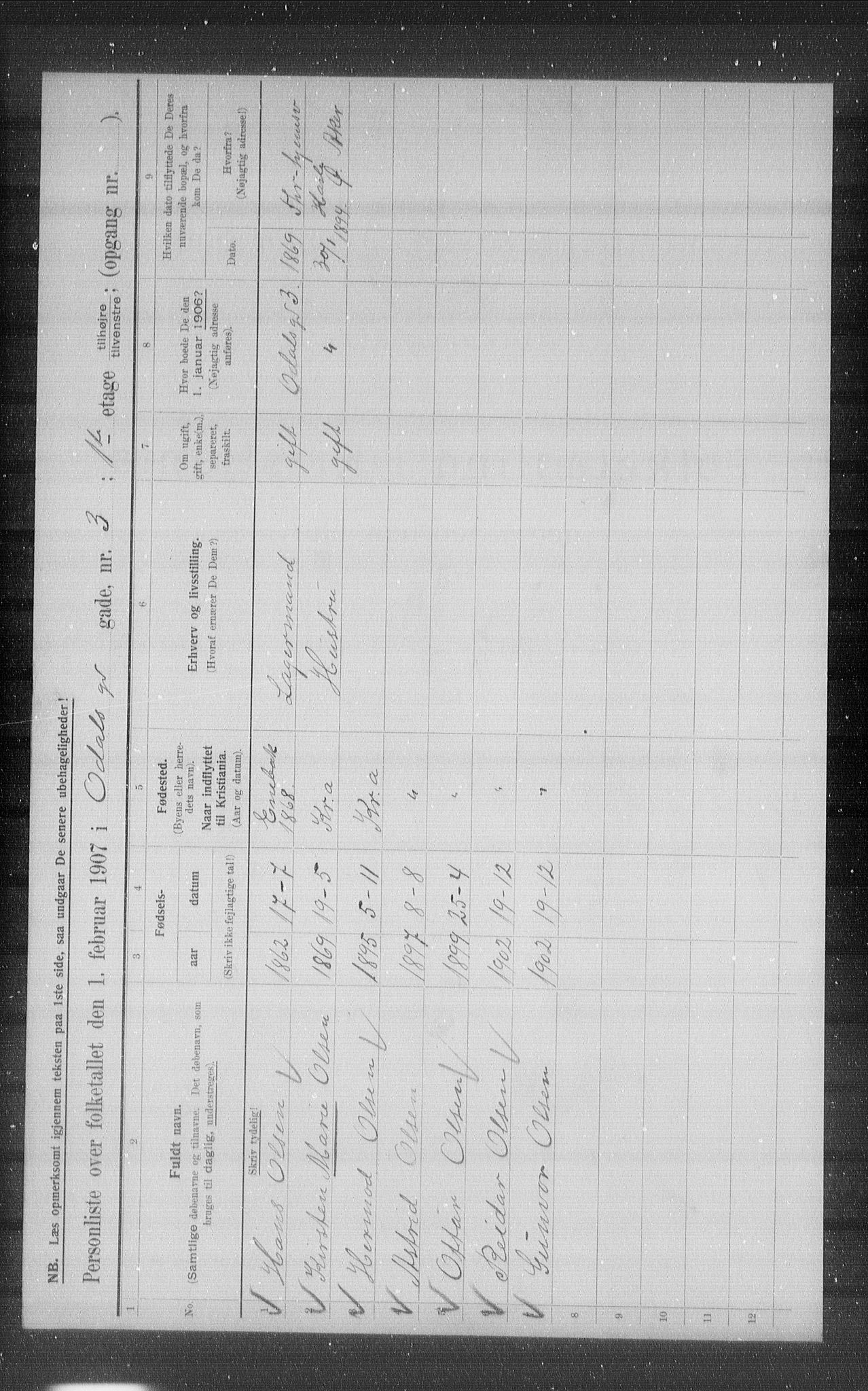 OBA, Municipal Census 1907 for Kristiania, 1907, p. 38149