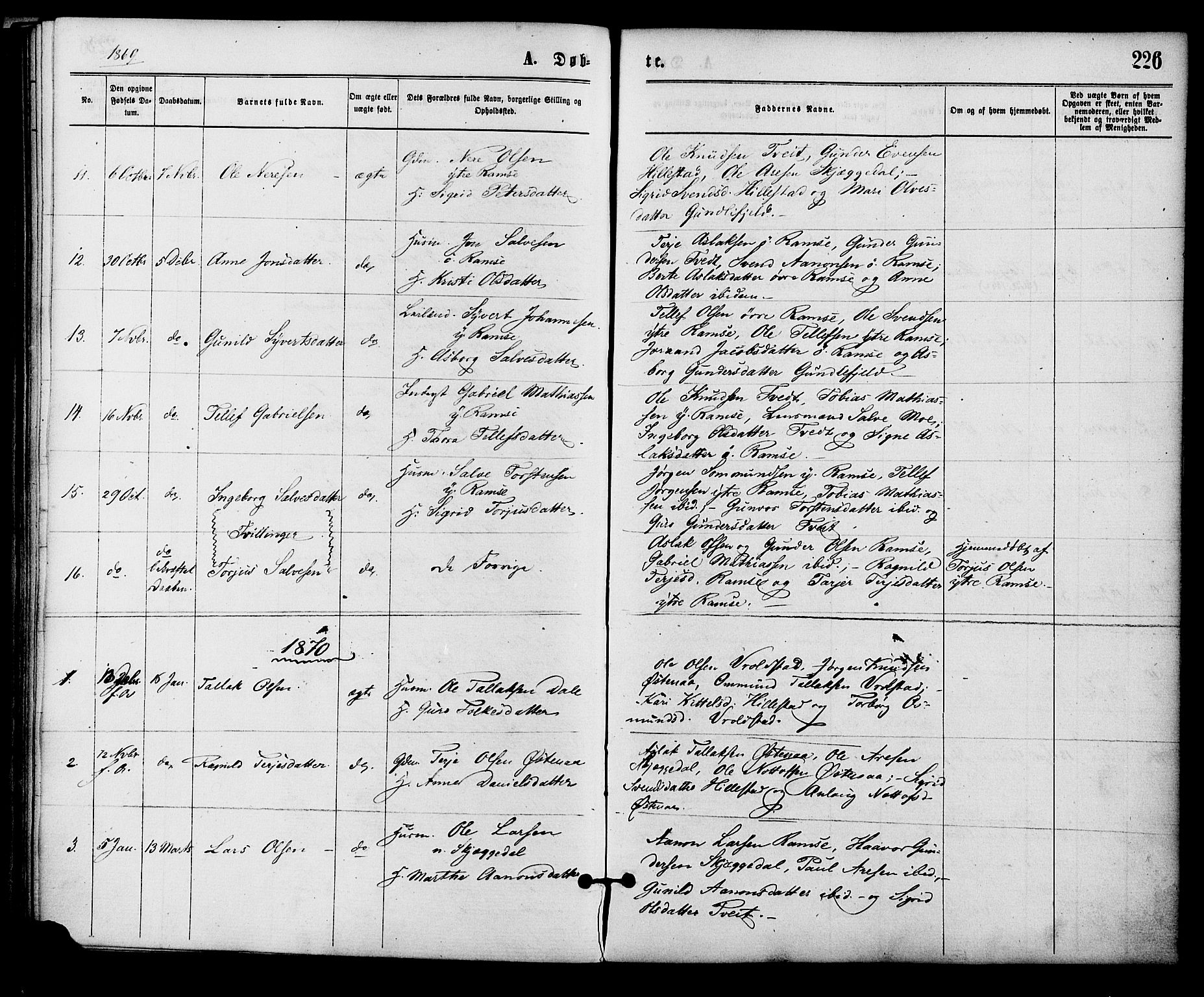 Åmli sokneprestkontor, SAK/1111-0050/F/Fa/Fac/L0009: Parish register (official) no. A 9 /3, 1869-1884, p. 226