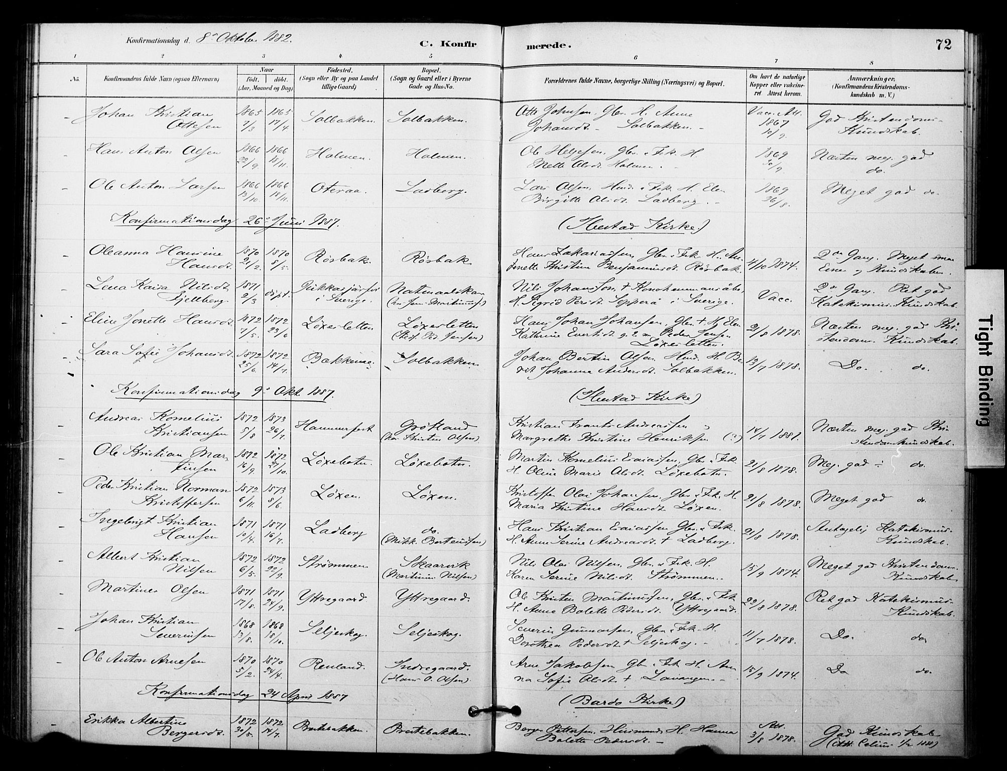 Ibestad sokneprestembete, AV/SATØ-S-0077/H/Ha/Haa/L0014kirke: Parish register (official) no. 14, 1880-1887, p. 72