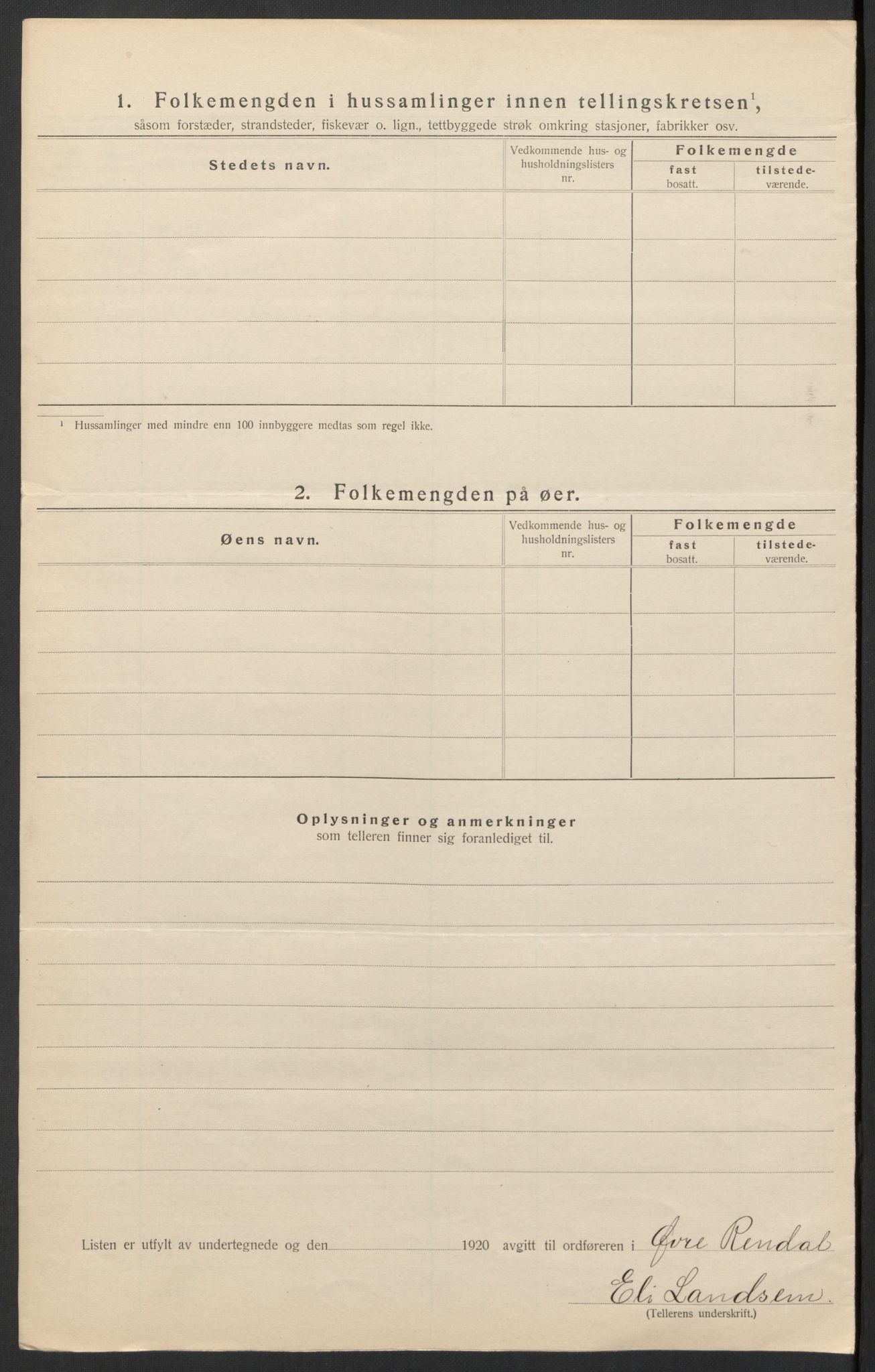 SAH, 1920 census for Øvre Rendal, 1920, p. 14