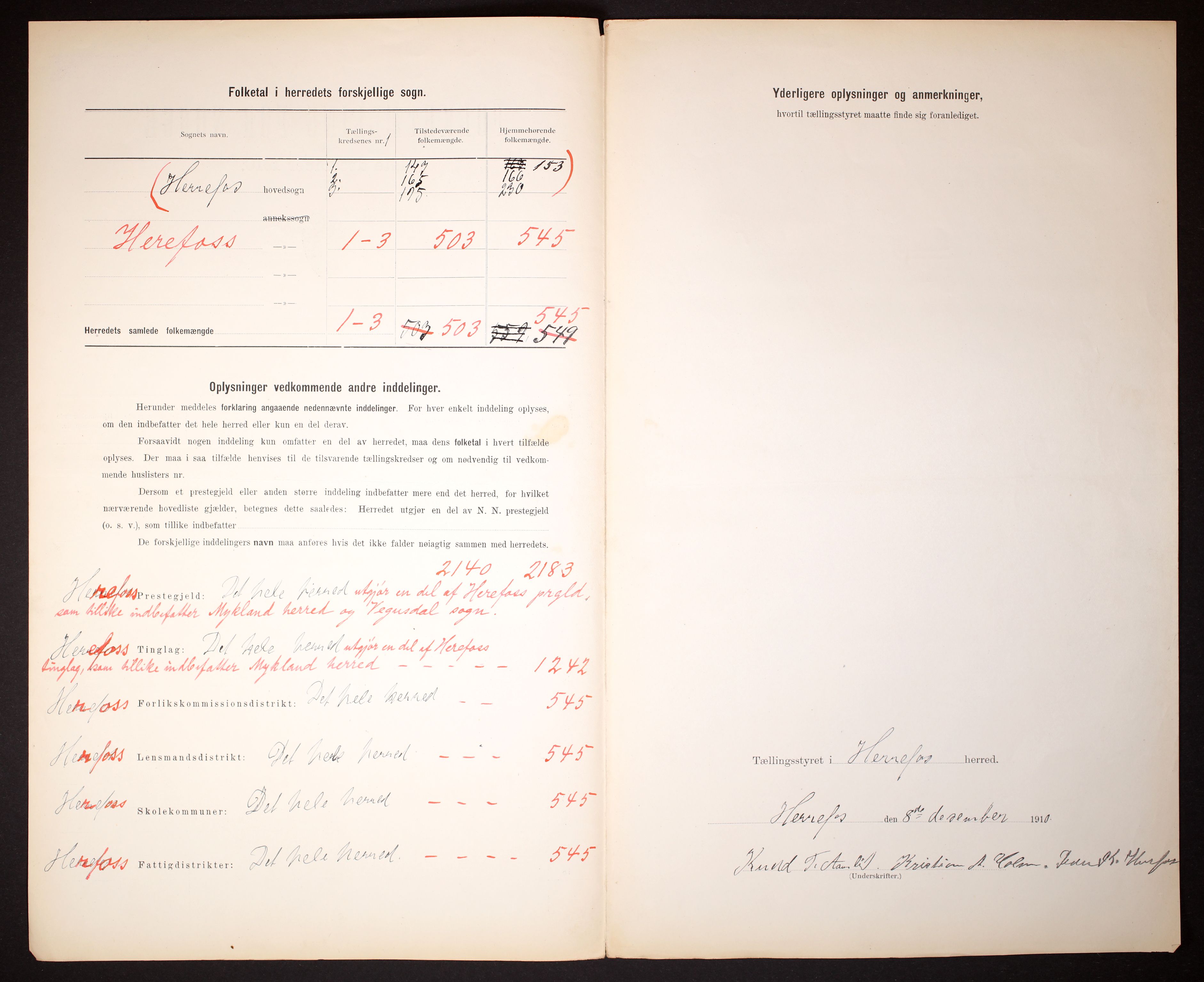RA, 1910 census for Herefoss, 1910, p. 3