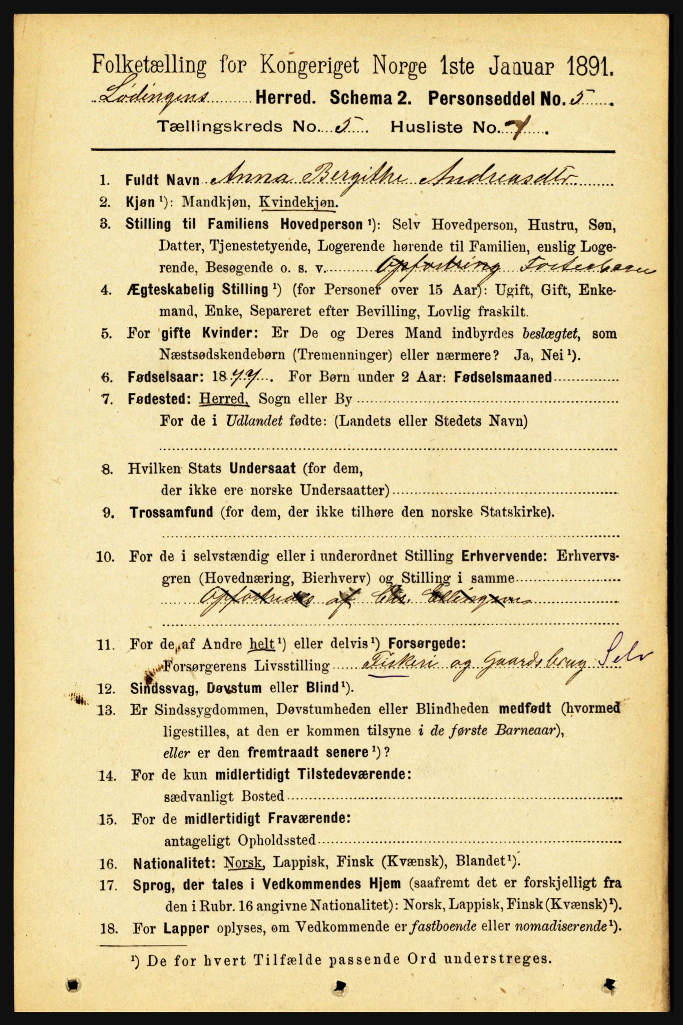 RA, 1891 census for 1851 Lødingen, 1891, p. 2327