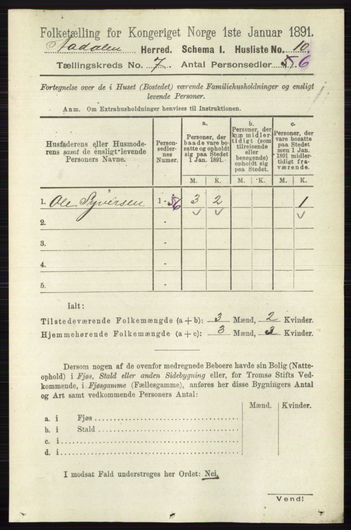 RA, 1891 census for 0614 Ådal, 1891, p. 3021