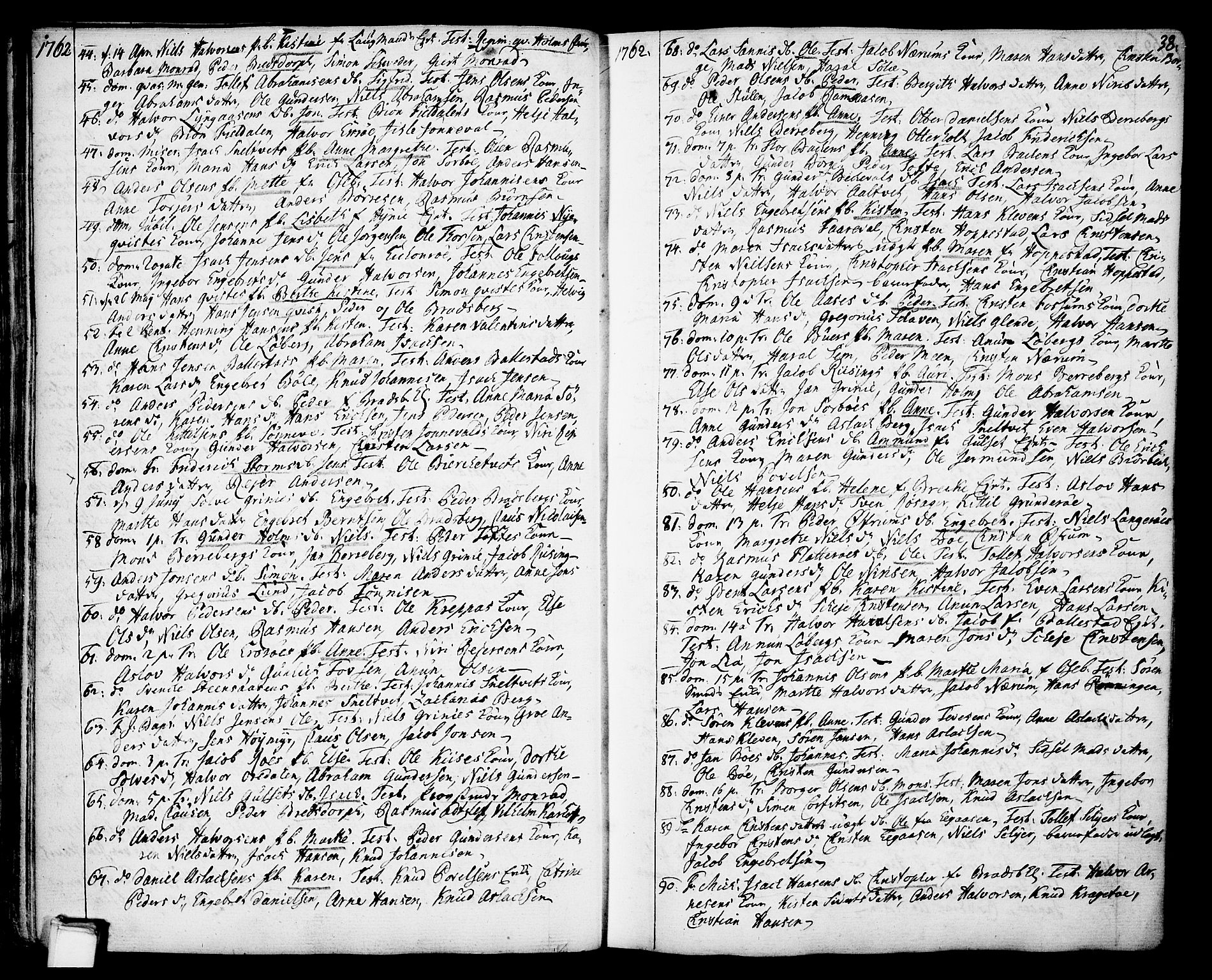 Gjerpen kirkebøker, SAKO/A-265/F/Fa/L0002: Parish register (official) no. I 2, 1747-1795, p. 38