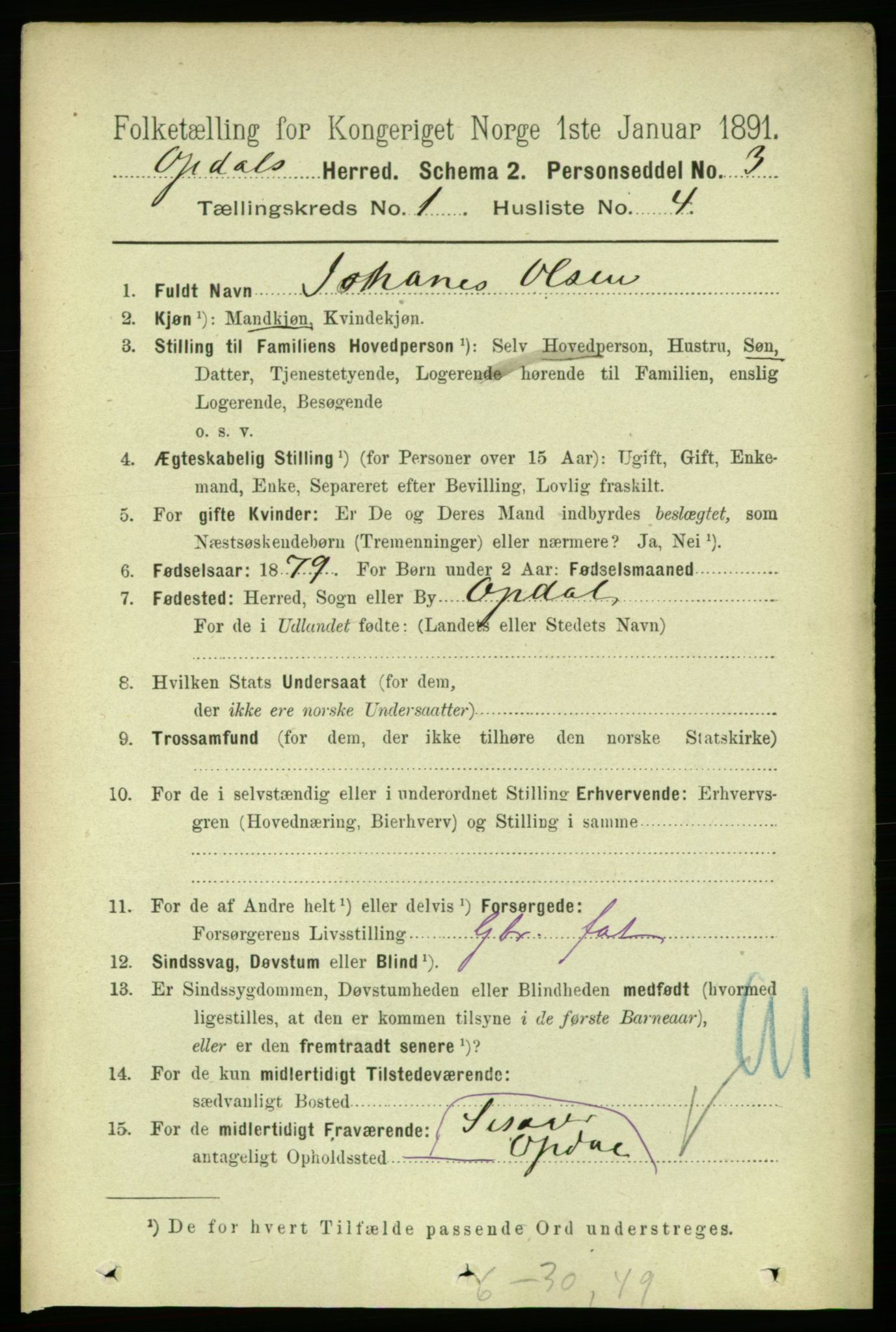 RA, 1891 census for 1634 Oppdal, 1891, p. 127