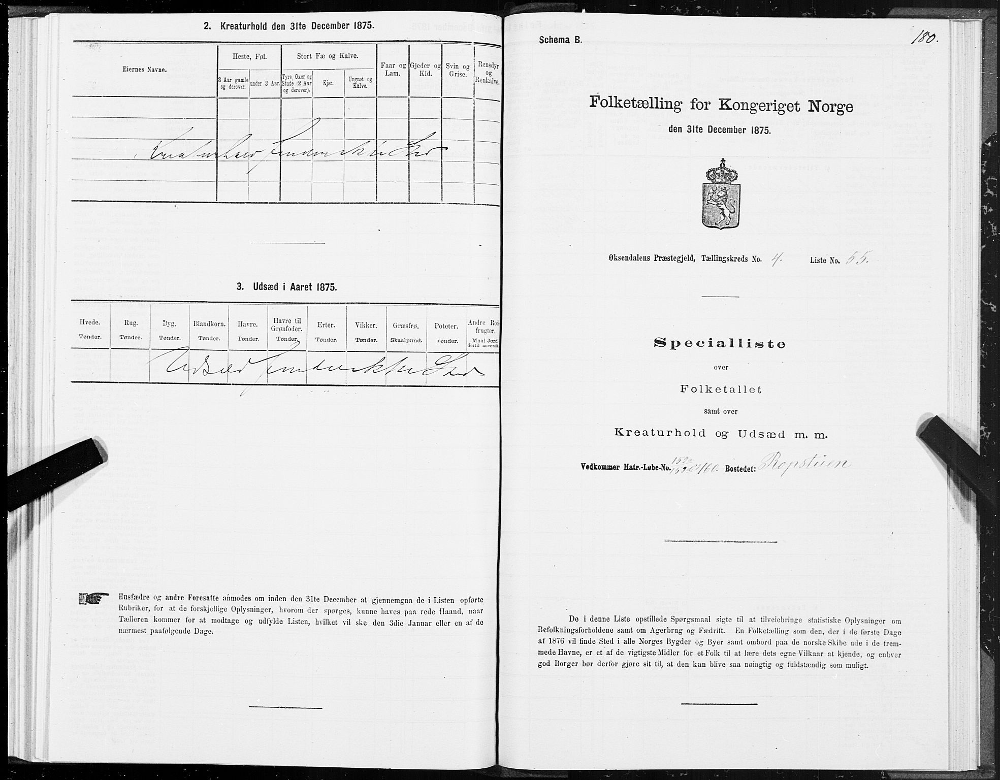 SAT, 1875 census for 1561P Øksendal, 1875, p. 2180