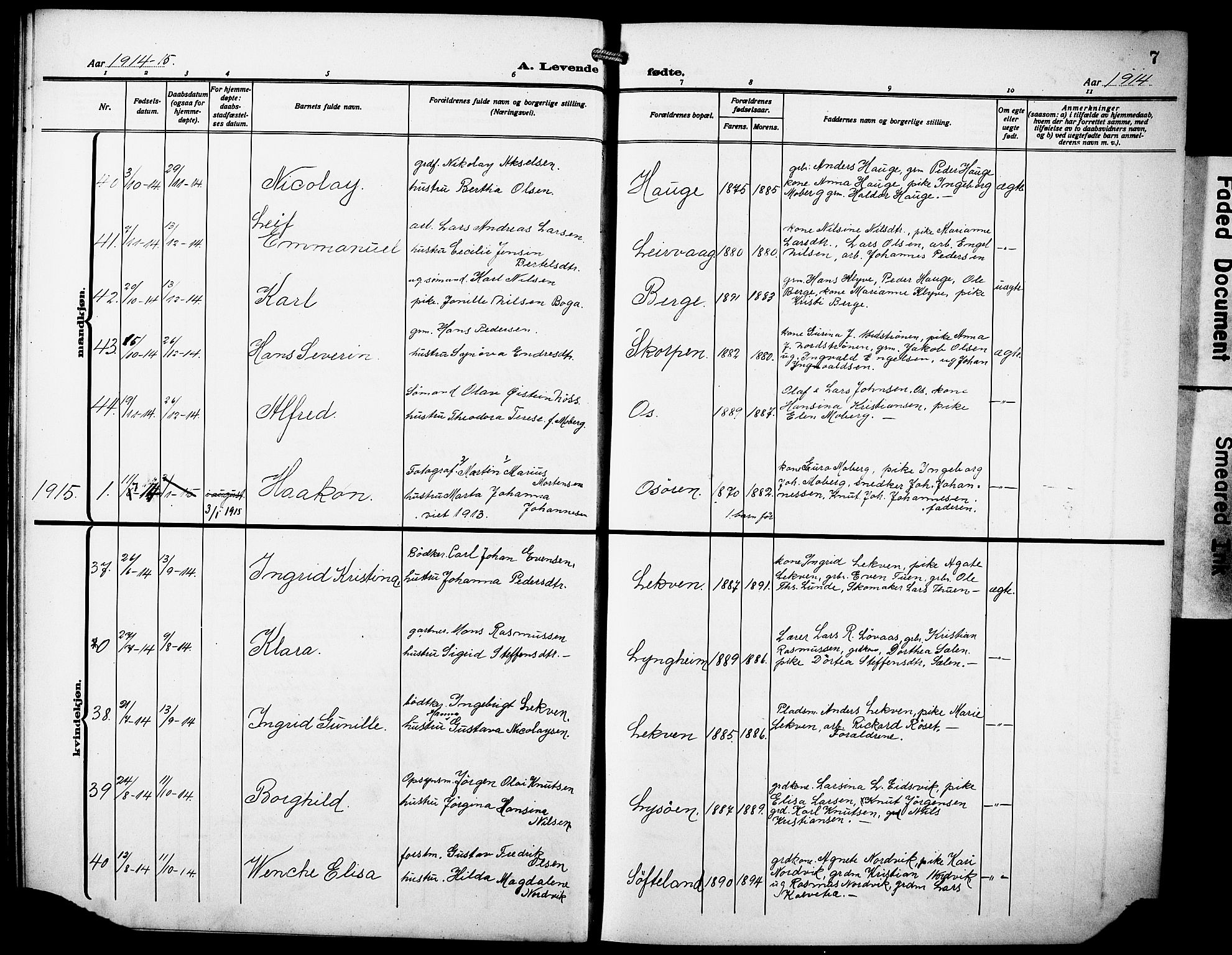 Os sokneprestembete, SAB/A-99929: Parish register (copy) no. A 4, 1914-1923, p. 7