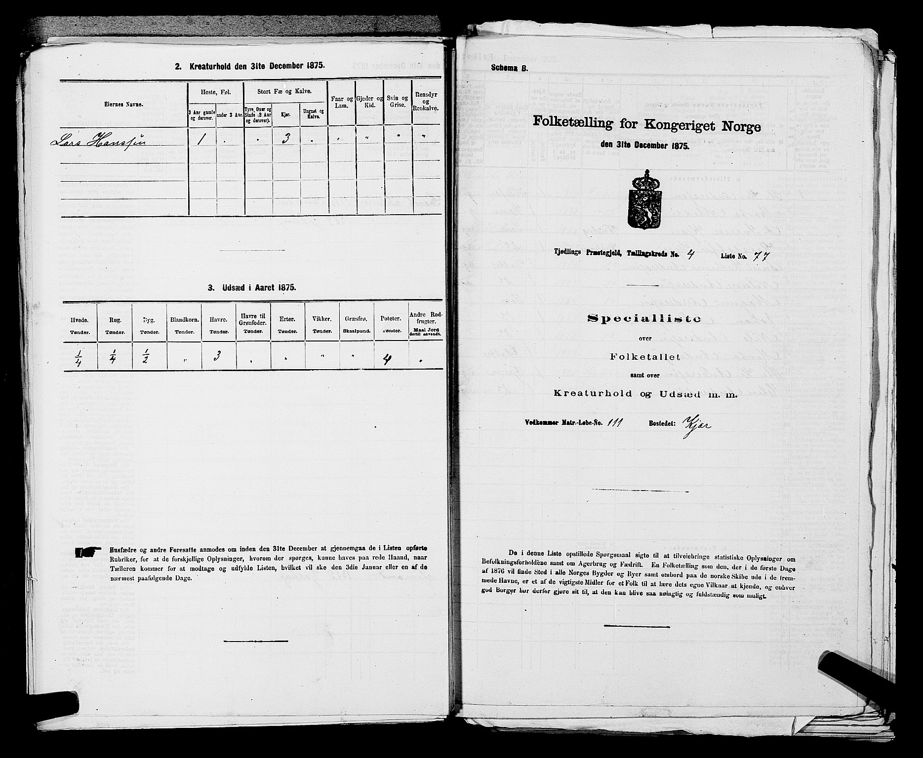 SAKO, 1875 census for 0725P Tjølling, 1875, p. 873