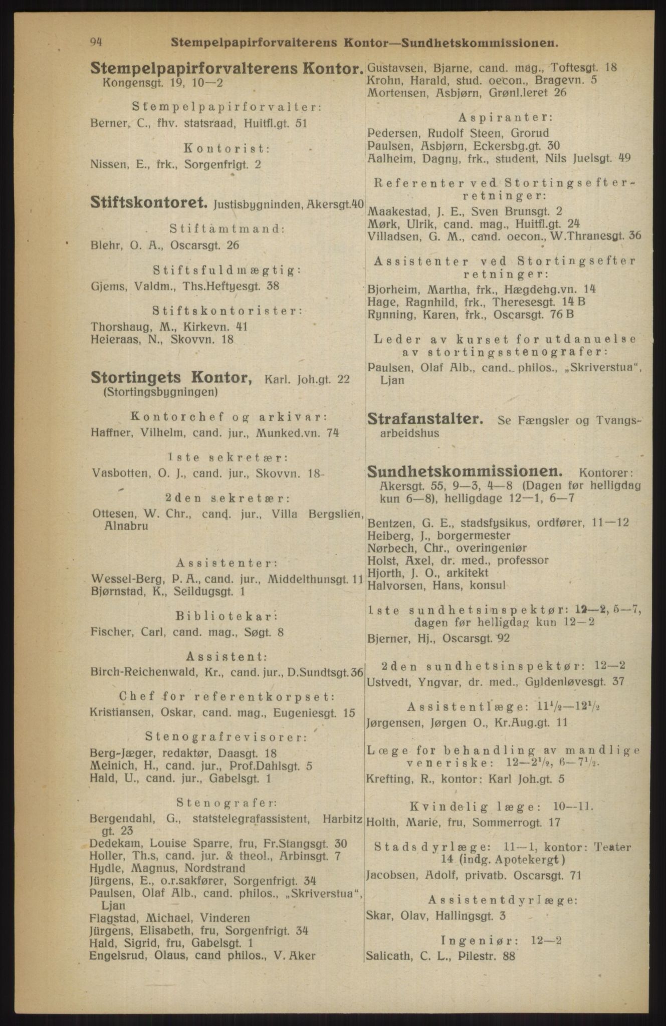 Kristiania/Oslo adressebok, PUBL/-, 1914, p. 94
