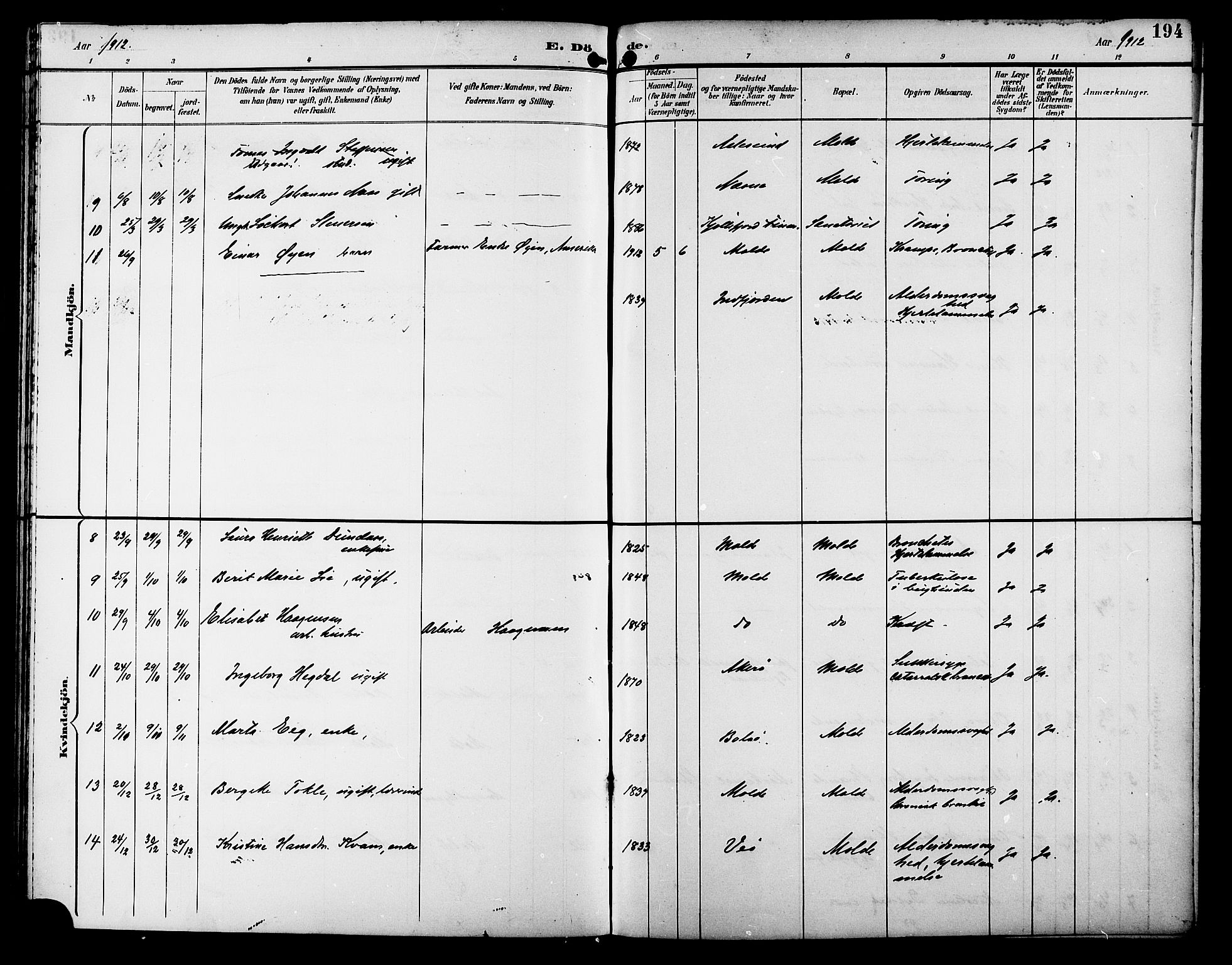 Ministerialprotokoller, klokkerbøker og fødselsregistre - Møre og Romsdal, AV/SAT-A-1454/558/L0702: Parish register (copy) no. 558C03, 1894-1915, p. 194