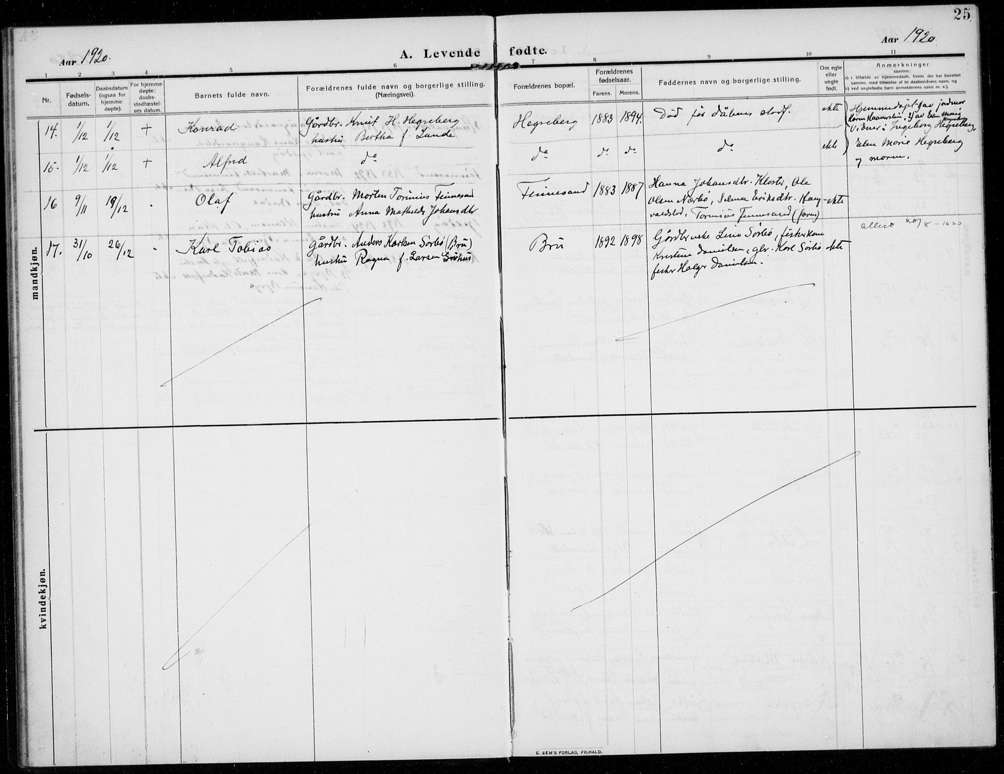 Rennesøy sokneprestkontor, AV/SAST-A -101827/H/Ha/Haa/L0017: Parish register (official) no. A 17, 1908-1926, p. 25