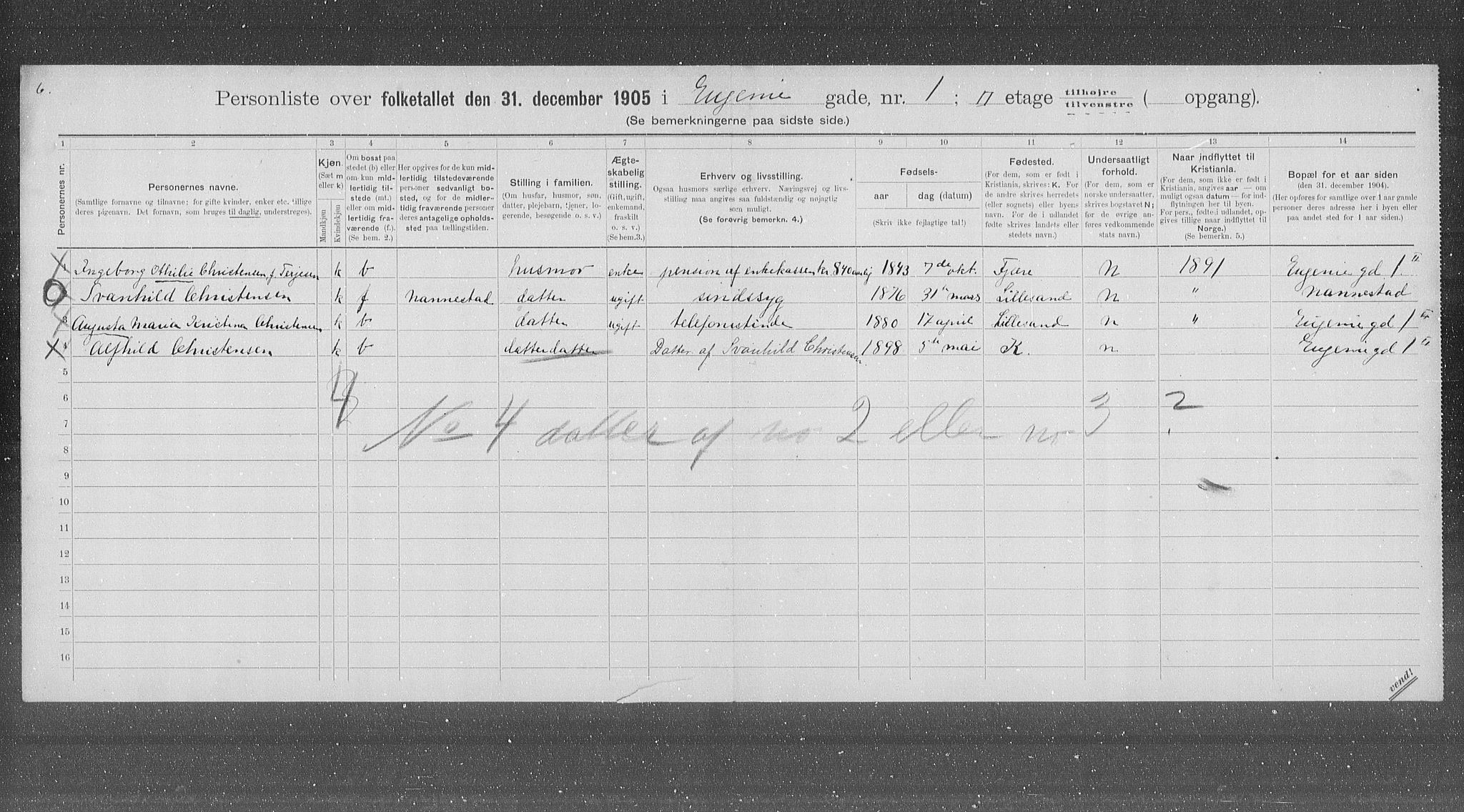 OBA, Municipal Census 1905 for Kristiania, 1905, p. 11725