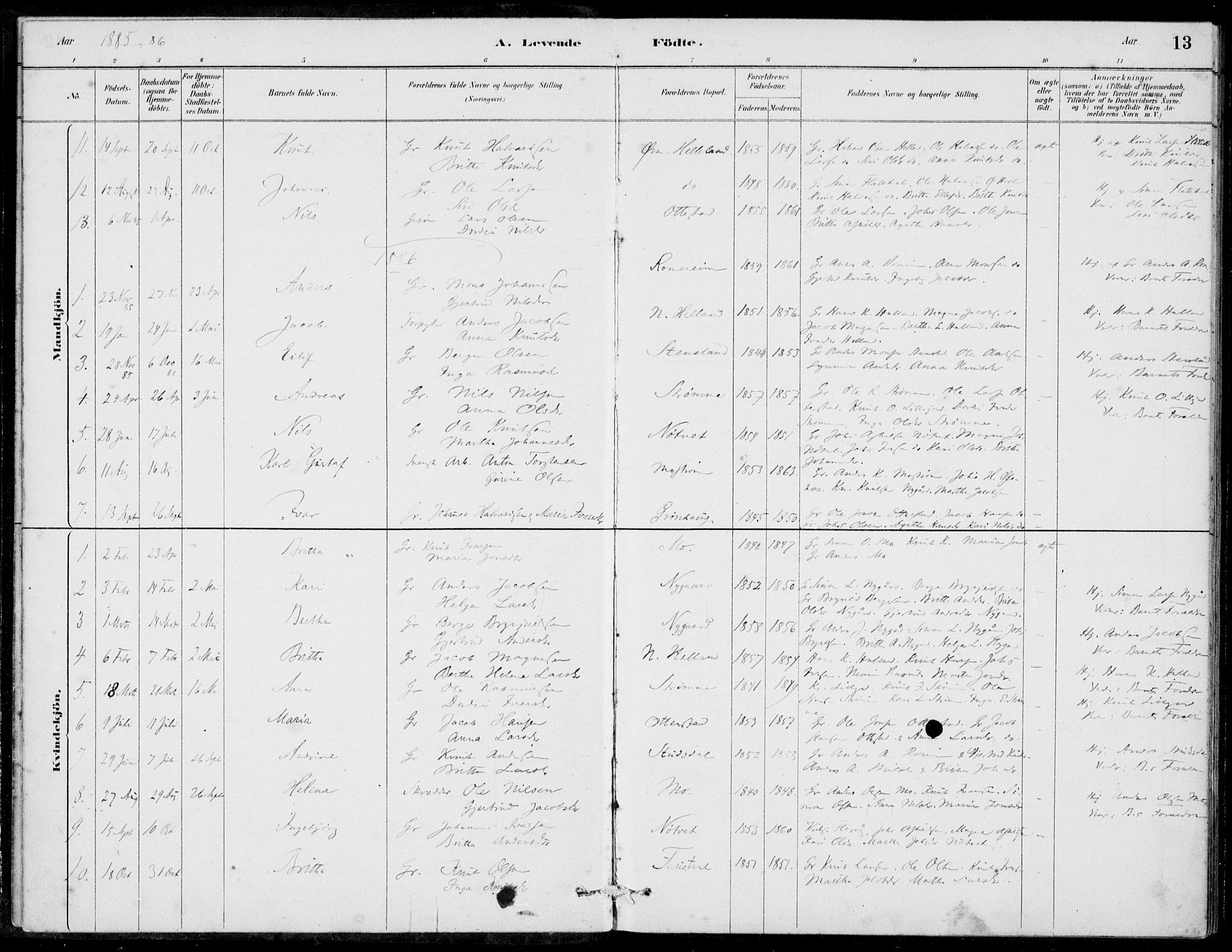 Hosanger sokneprestembete, SAB/A-75801/H/Haa: Parish register (official) no. C  1, 1880-1900, p. 13