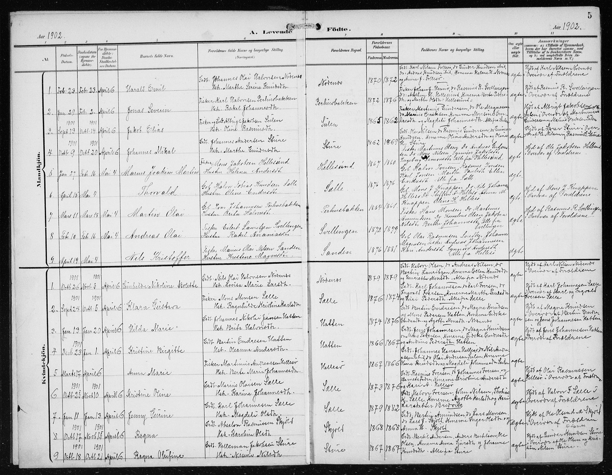 Herdla Sokneprestembete, AV/SAB-A-75701/H/Haa: Parish register (official) no. B 1, 1902-1921, p. 5