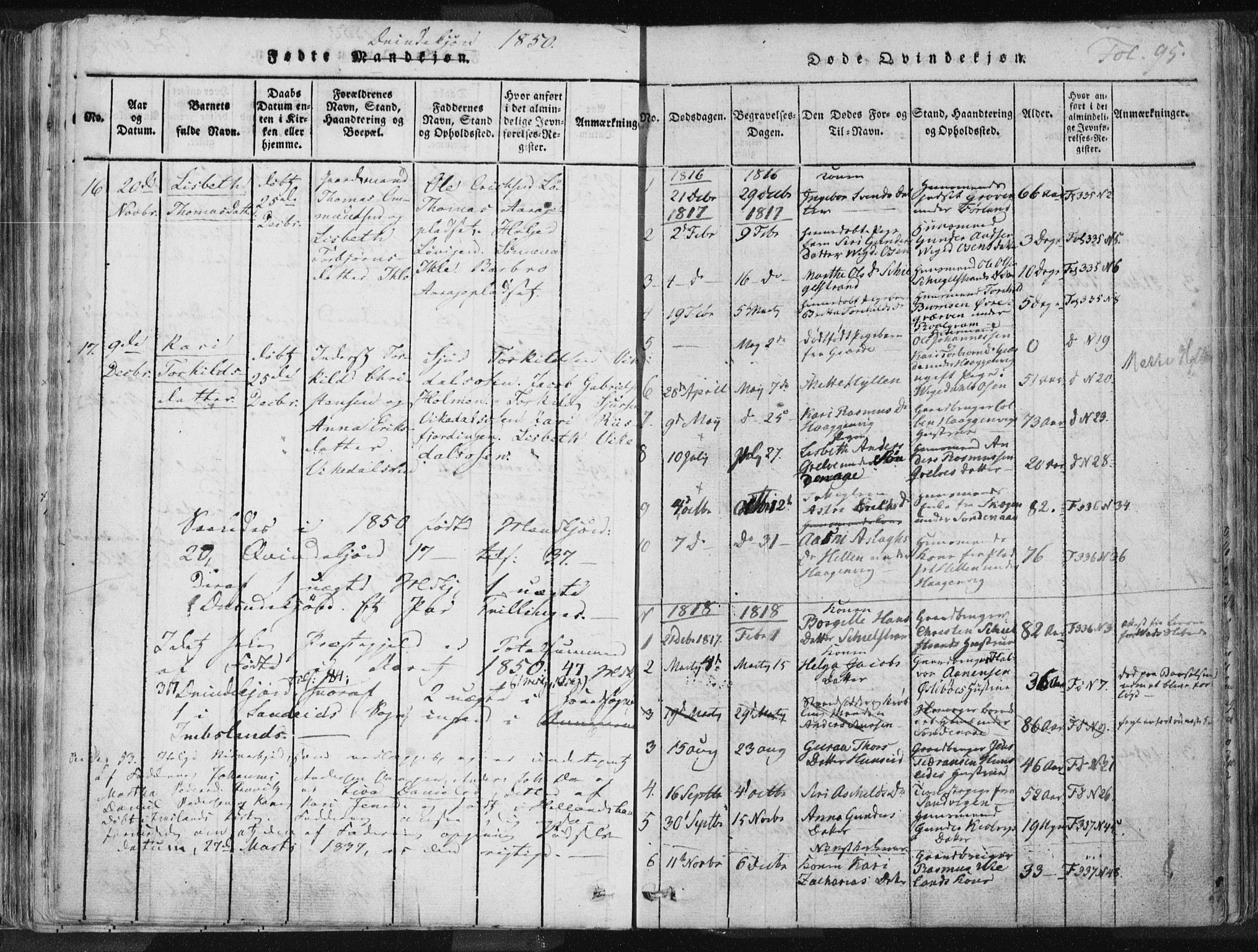 Vikedal sokneprestkontor, SAST/A-101840/01/IV: Parish register (official) no. A 3, 1817-1850, p. 95