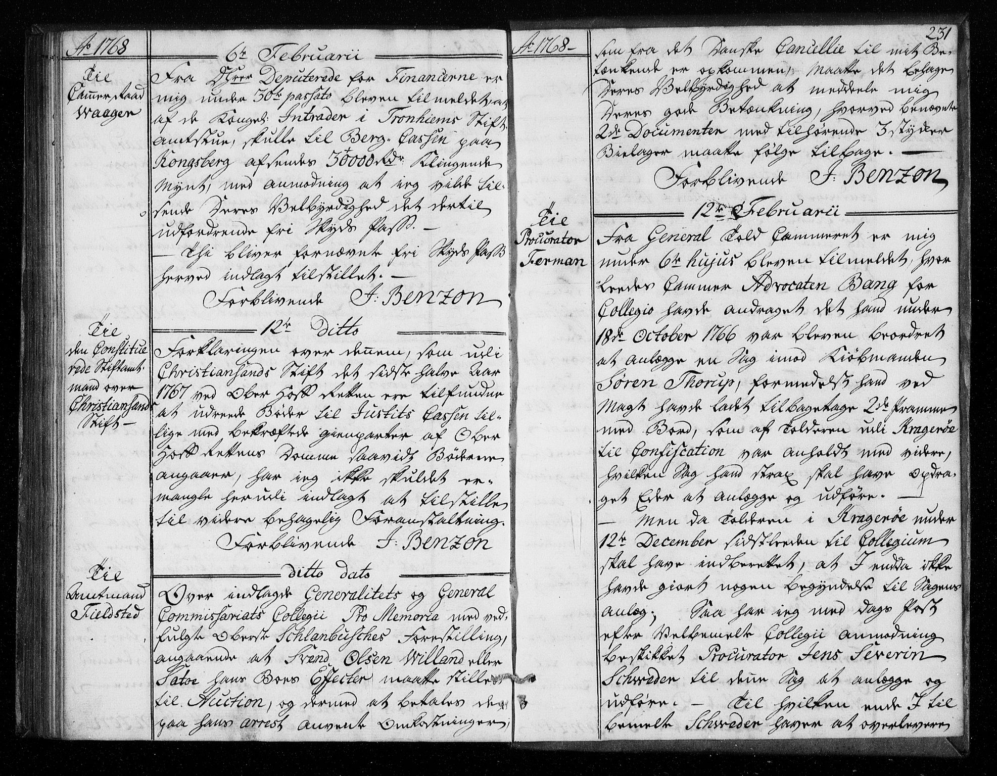 Stattholderembetet 1572-1771, AV/RA-EA-2870/Bf/L0006: Stattholderprotokoll (allmenn kopibok), 1767-1768, p. 230b-231a