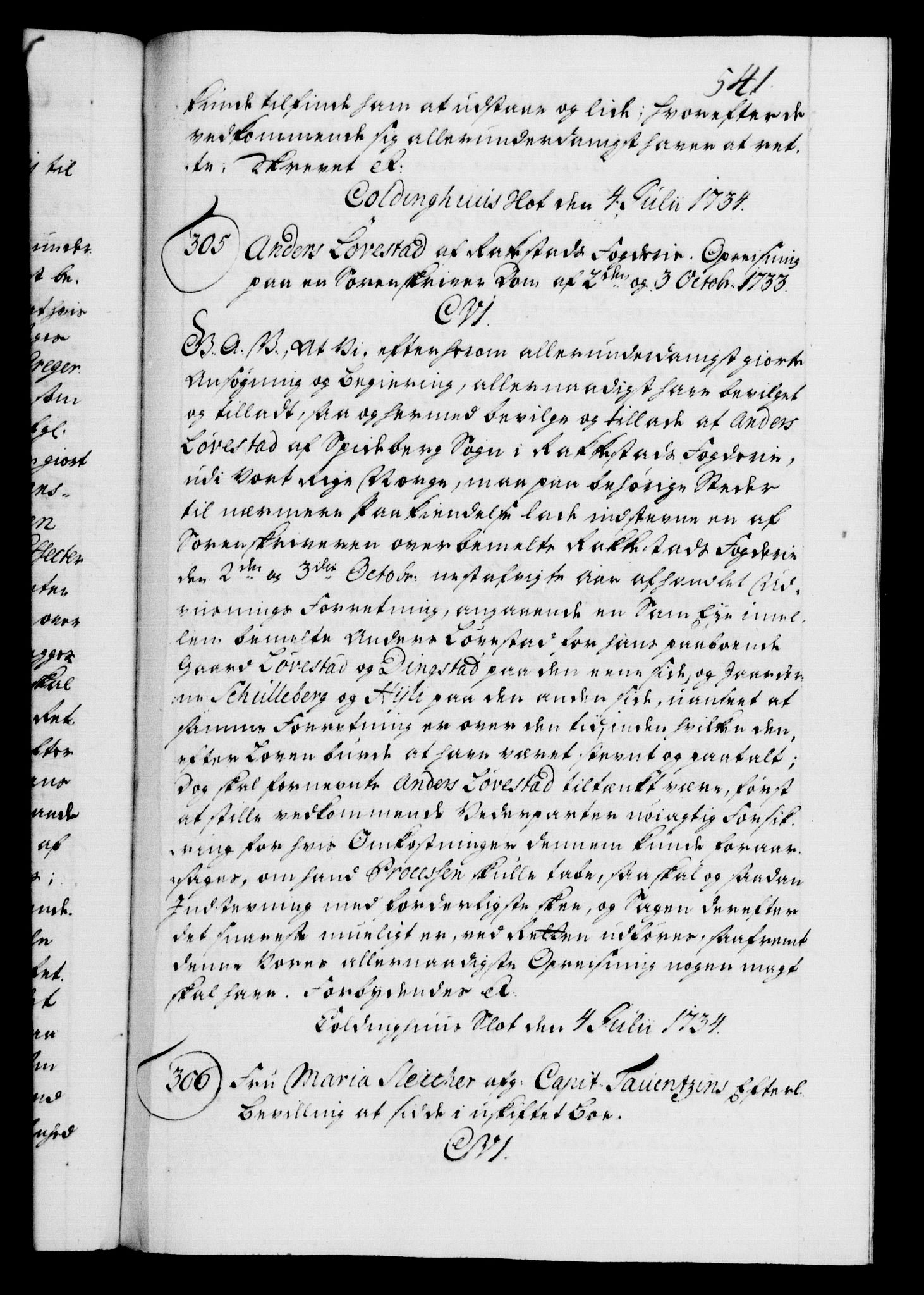 Danske Kanselli 1572-1799, AV/RA-EA-3023/F/Fc/Fca/Fcaa/L0028: Norske registre, 1733-1734, p. 541a