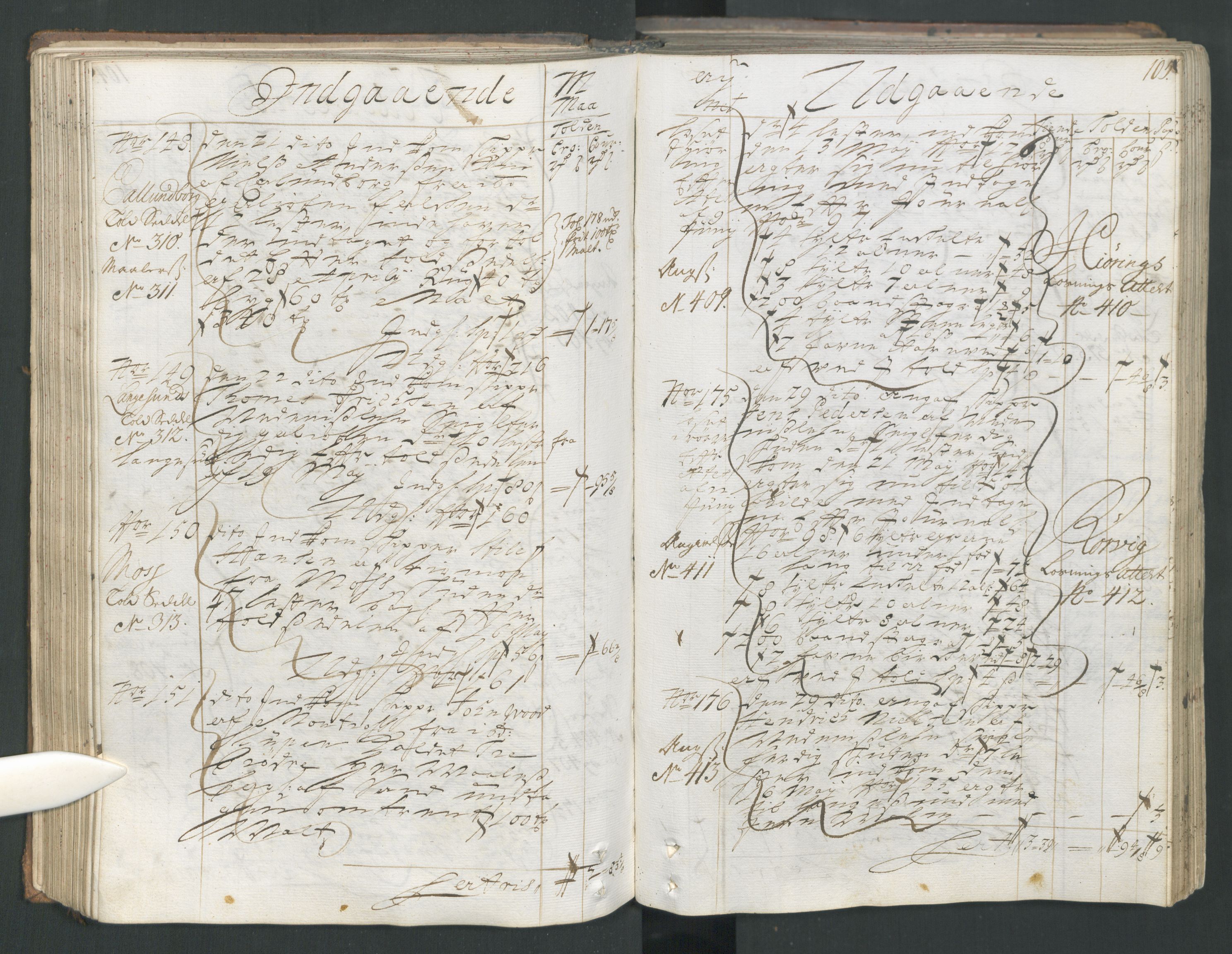 Generaltollkammeret, tollregnskaper, AV/RA-EA-5490/R15/L0013/0001: Tollregnskaper Arendal / Hovedtollbok, 1733, p. 104b-105a