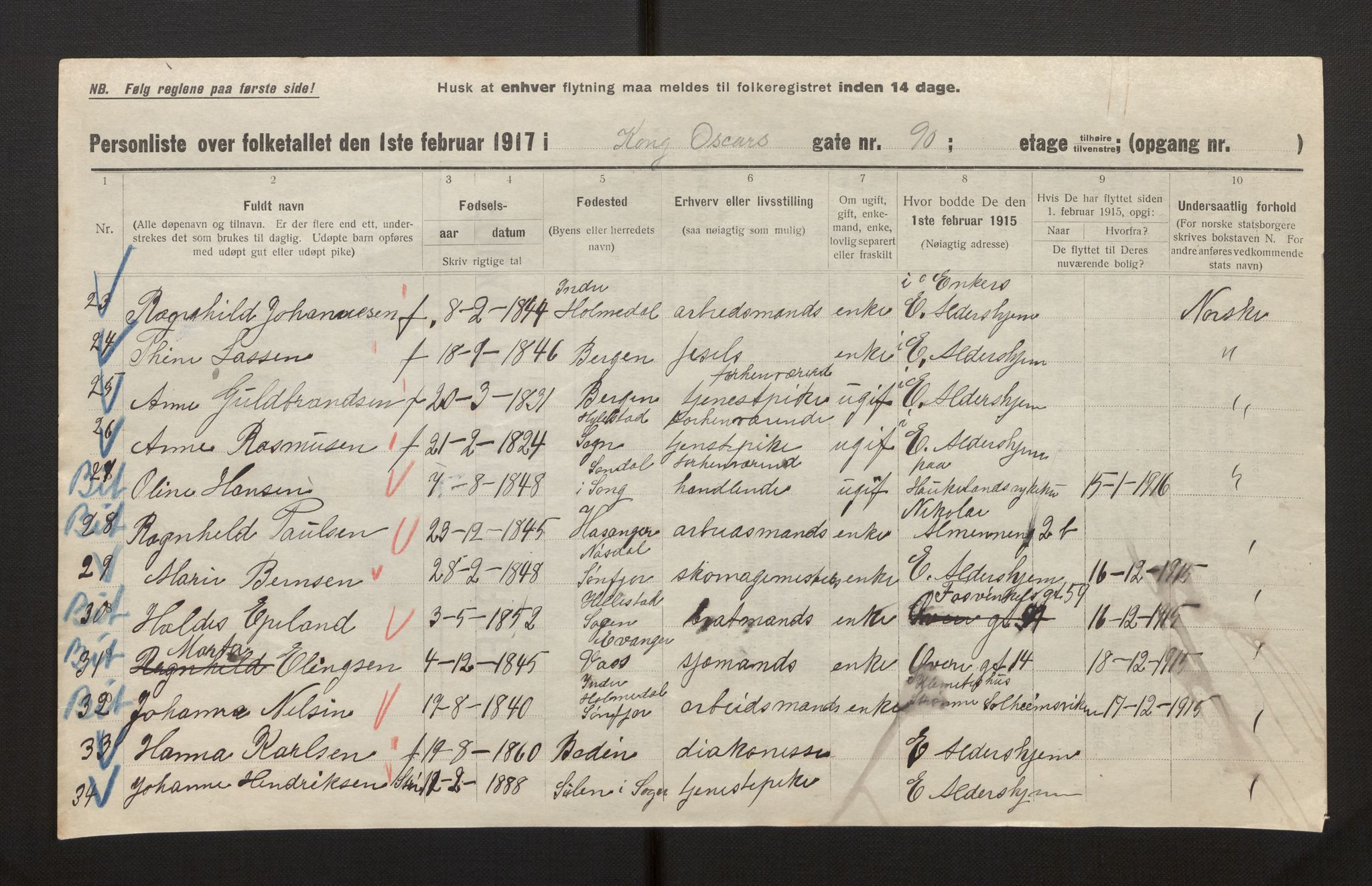 SAB, Municipal Census 1917 for Bergen, 1917, p. 19406