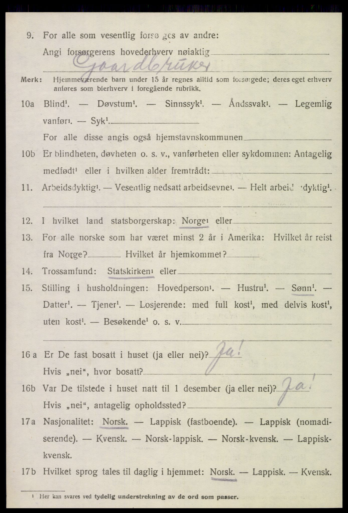 SAT, 1920 census for Verdal, 1920, p. 14820