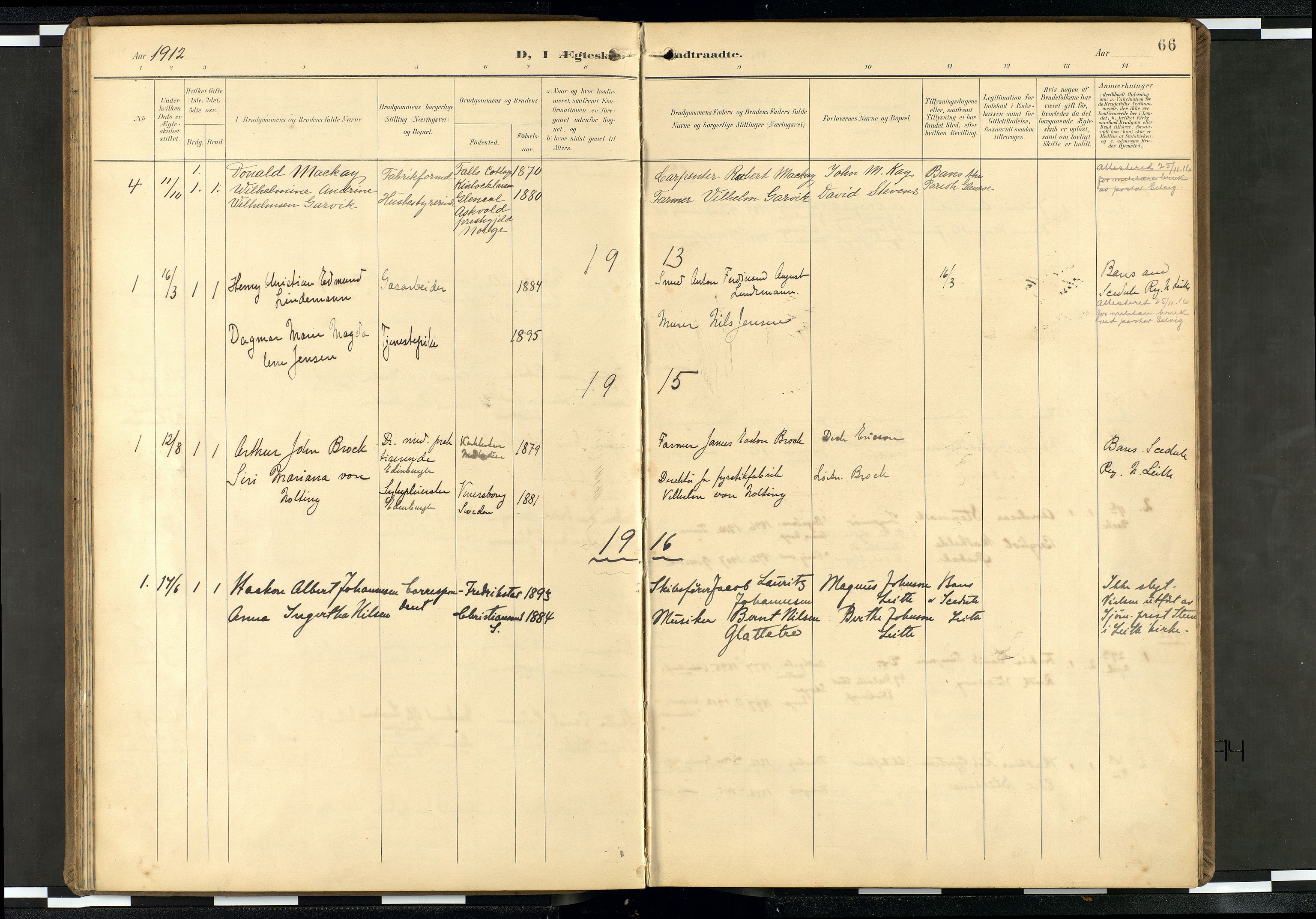 Den norske sjømannsmisjon i utlandet/Skotske havner (Leith, Glasgow), SAB/SAB/PA-0100/H/Ha/Haa/L0004: Parish register (official) no. A 4, 1899-1949, p. 65b-66a