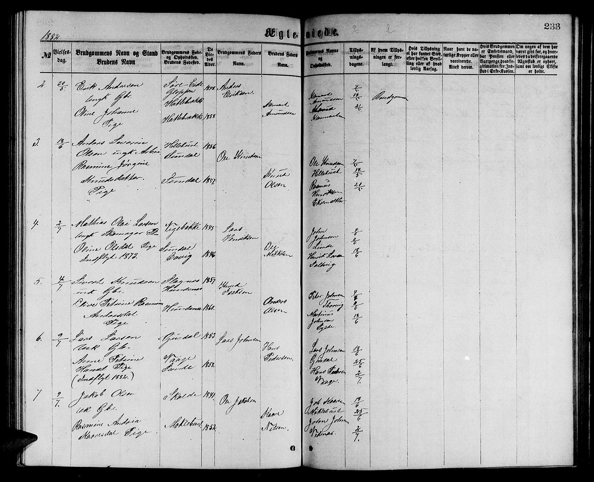 Ministerialprotokoller, klokkerbøker og fødselsregistre - Møre og Romsdal, SAT/A-1454/501/L0016: Parish register (copy) no. 501C02, 1868-1884, p. 233