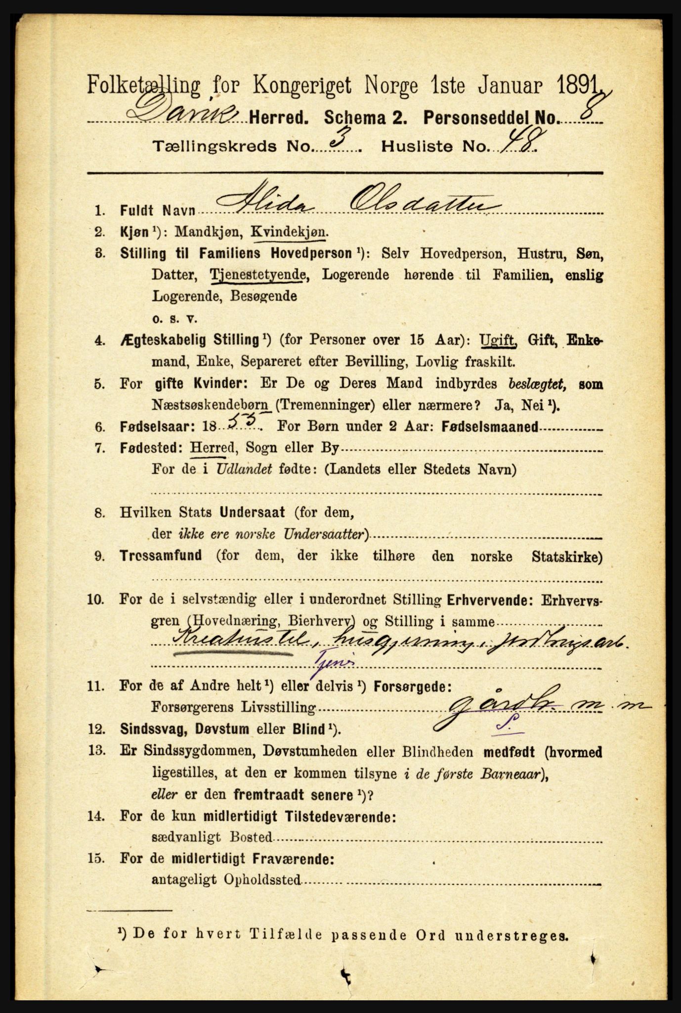 RA, 1891 census for 1442 Davik, 1891, p. 1274