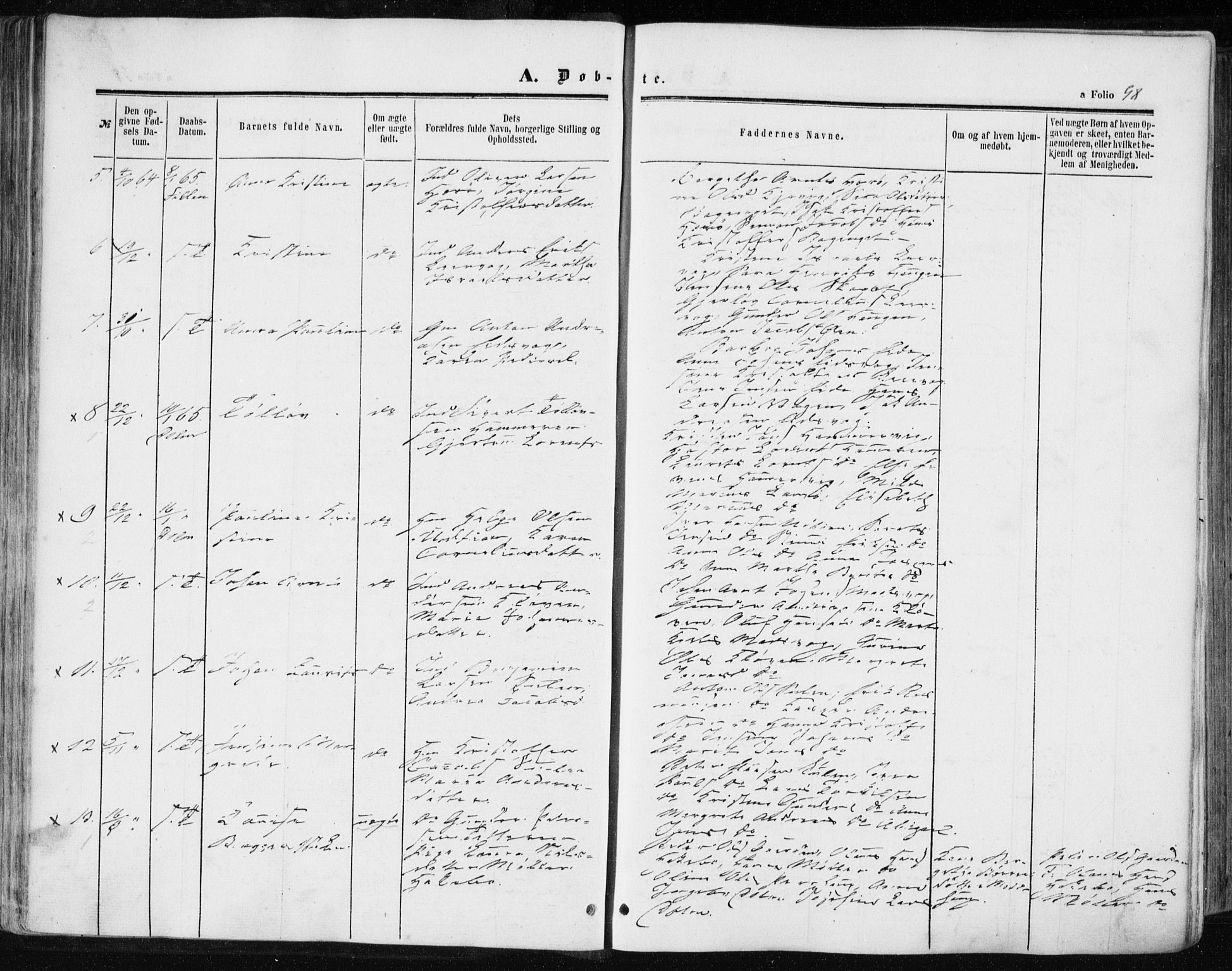 Ministerialprotokoller, klokkerbøker og fødselsregistre - Sør-Trøndelag, SAT/A-1456/634/L0531: Parish register (official) no. 634A07, 1861-1870, p. 98