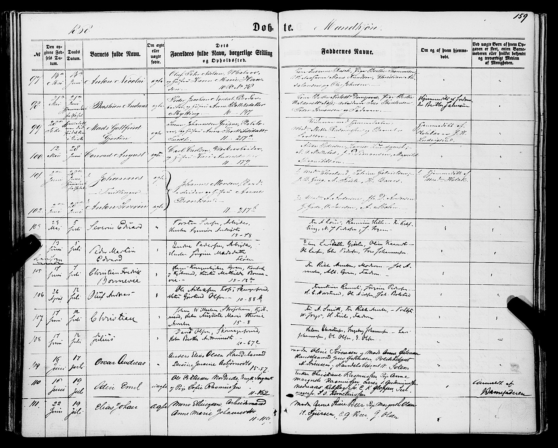 Domkirken sokneprestembete, SAB/A-74801/H/Haa/L0021: Parish register (official) no. B 4, 1859-1871, p. 159
