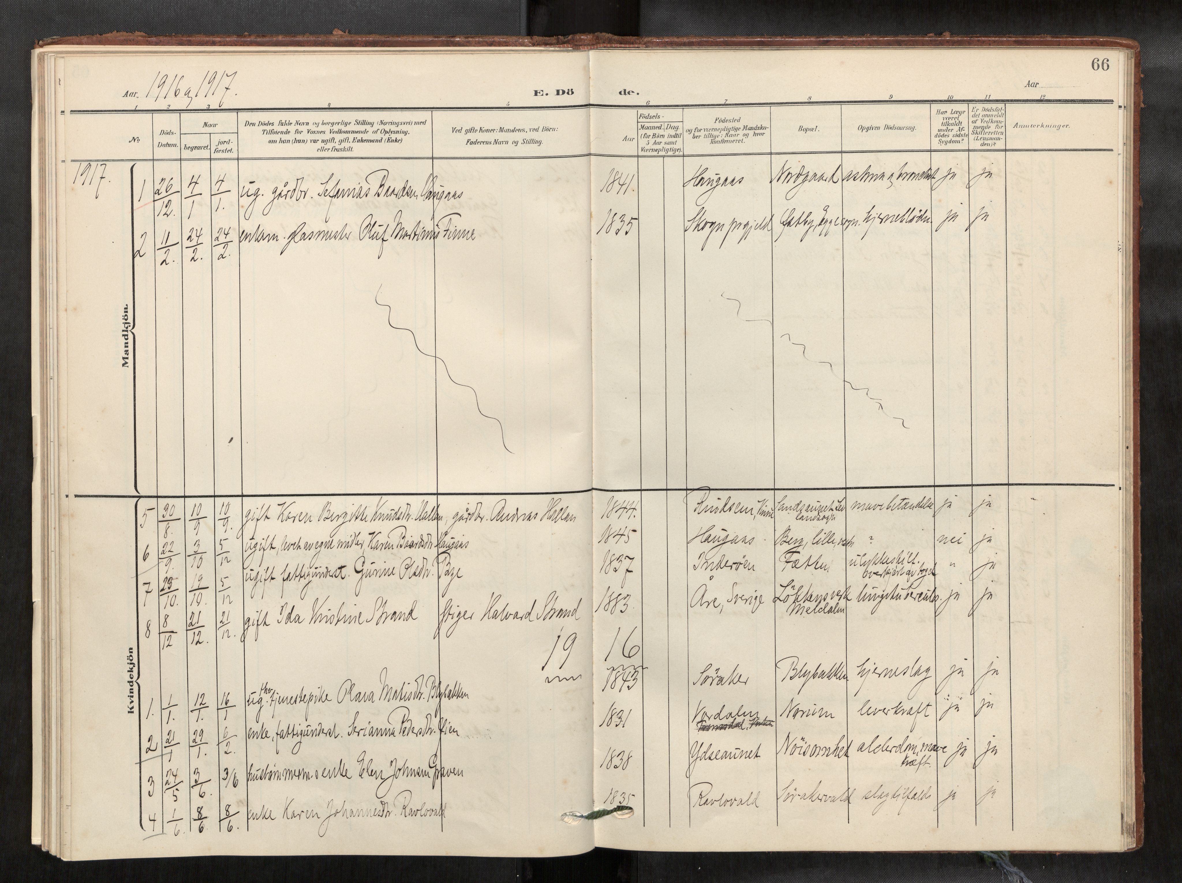Verdal sokneprestkontor, SAT/A-1156/2/H/Haa/L0003: Parish register (official) no. 3, 1907-1921, p. 66