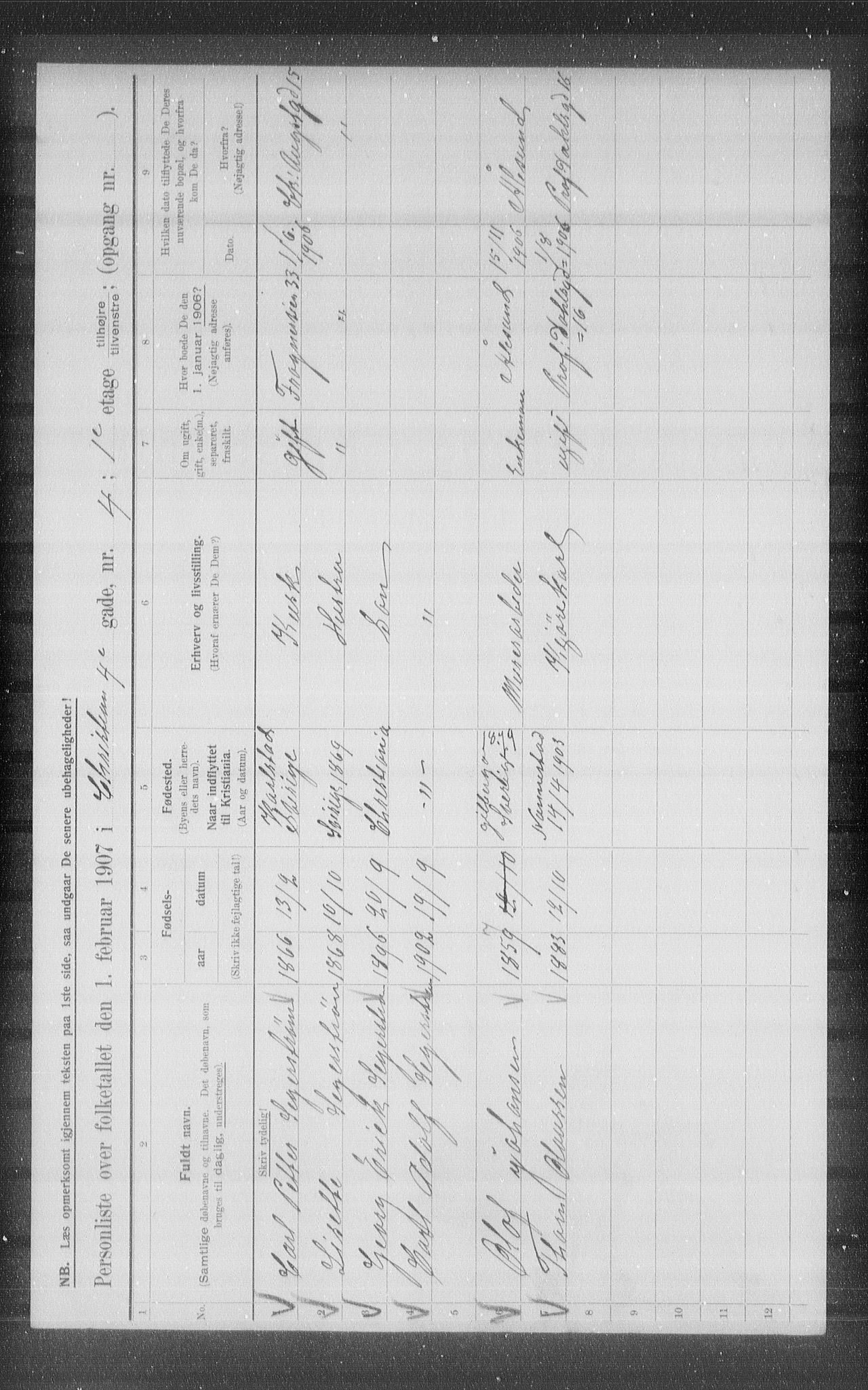 OBA, Municipal Census 1907 for Kristiania, 1907, p. 27513