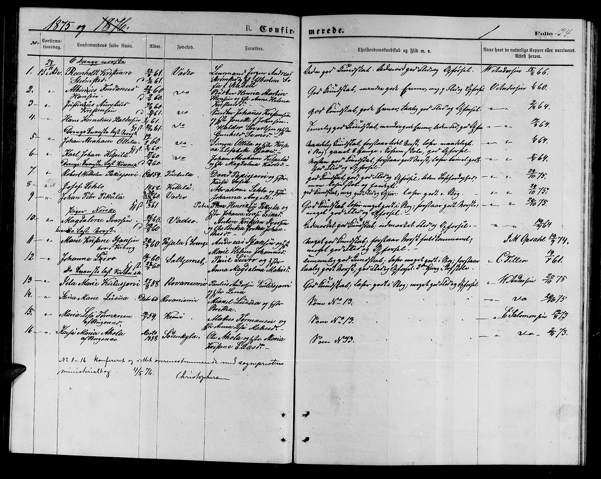 Vadsø sokneprestkontor, SATØ/S-1325/H/Hb/L0002klokker: Parish register (copy) no. 2, 1875-1884, p. 124