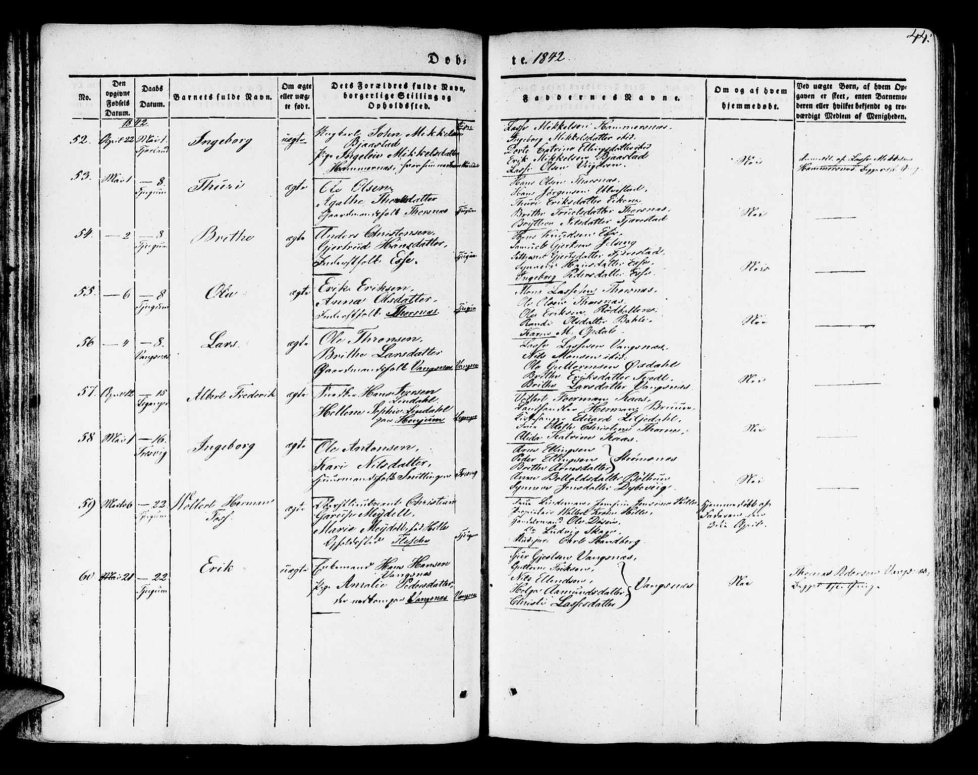 Leikanger sokneprestembete, AV/SAB-A-81001/H/Haa/Haaa/L0007: Parish register (official) no. A 7, 1838-1851, p. 44