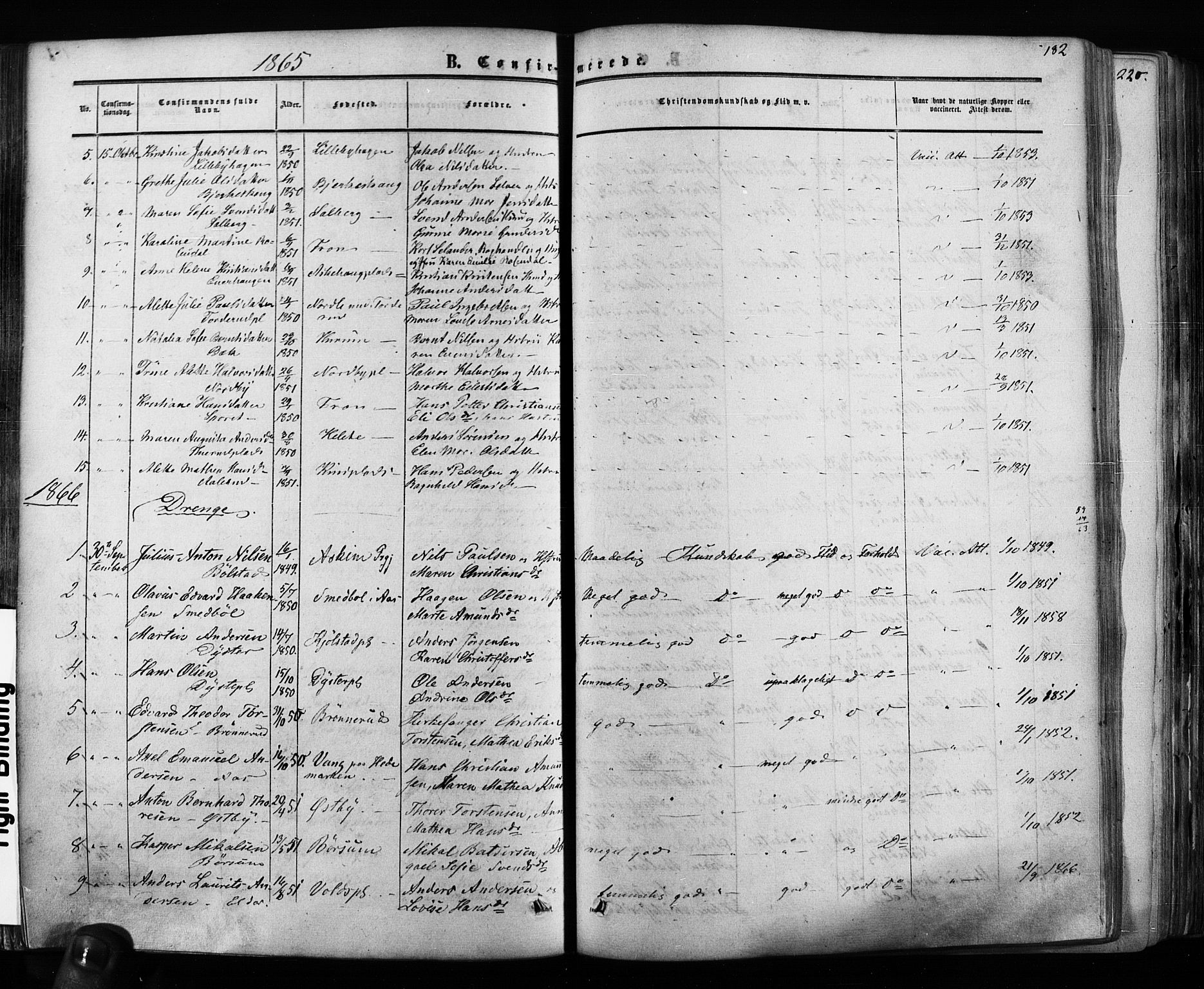 Ås prestekontor Kirkebøker, AV/SAO-A-10894/F/Fa/L0007: Parish register (official) no. I 7, 1854-1870, p. 182