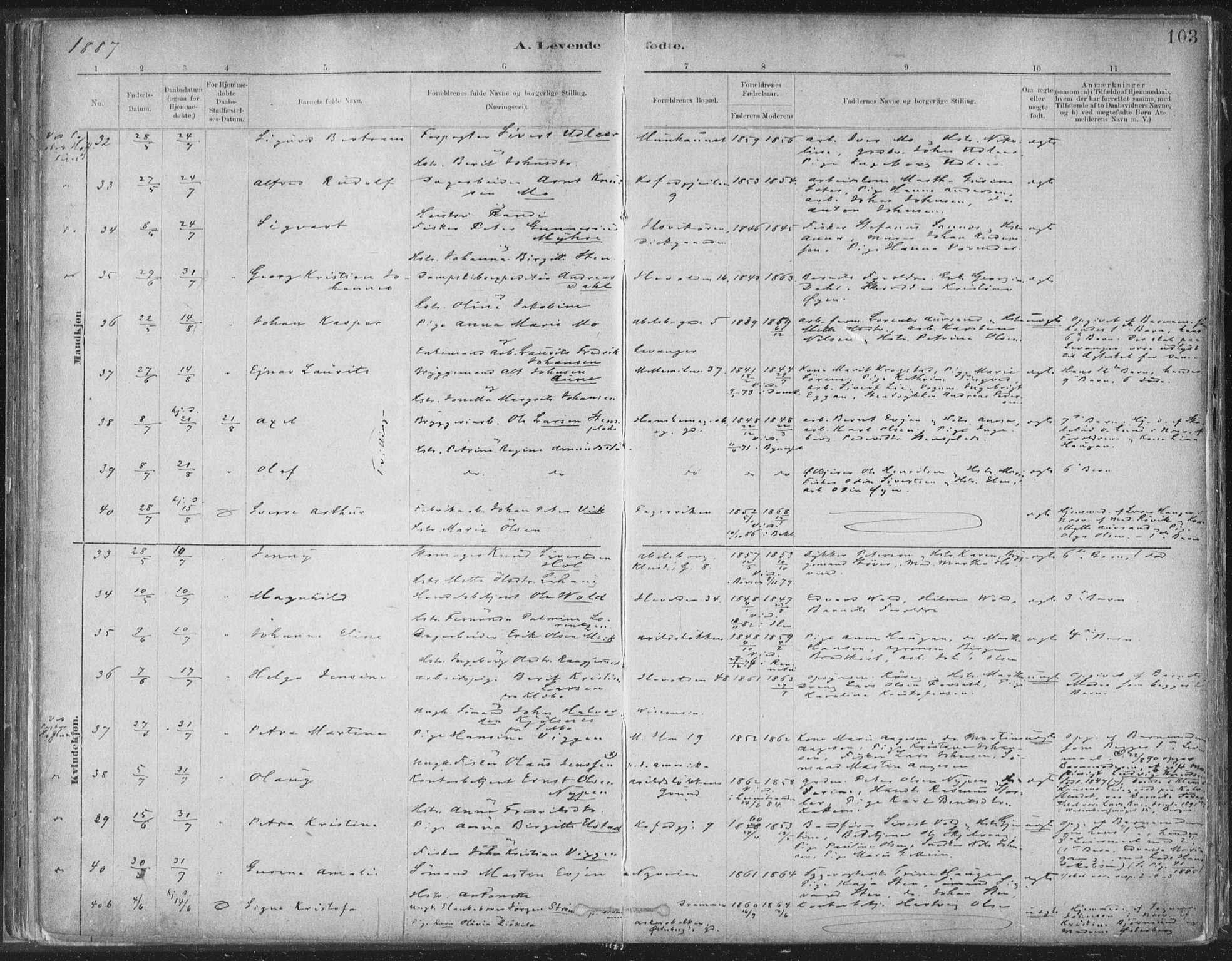 Ministerialprotokoller, klokkerbøker og fødselsregistre - Sør-Trøndelag, SAT/A-1456/603/L0162: Parish register (official) no. 603A01, 1879-1895, p. 103