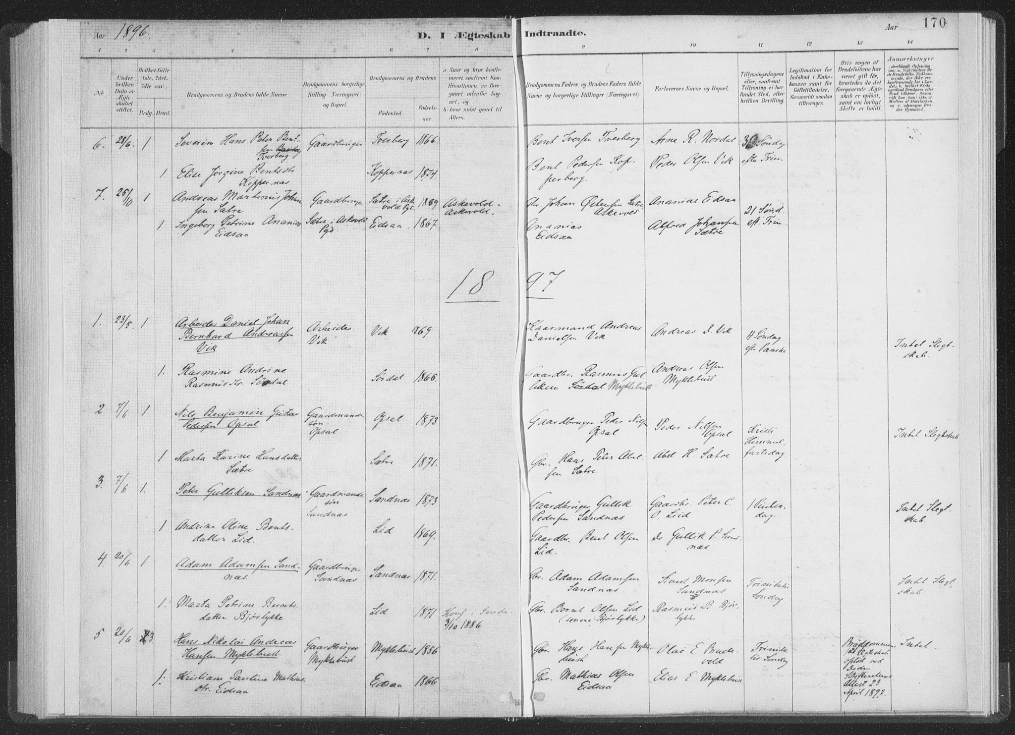 Ministerialprotokoller, klokkerbøker og fødselsregistre - Møre og Romsdal, AV/SAT-A-1454/502/L0025: Parish register (official) no. 502A03, 1885-1909, p. 170