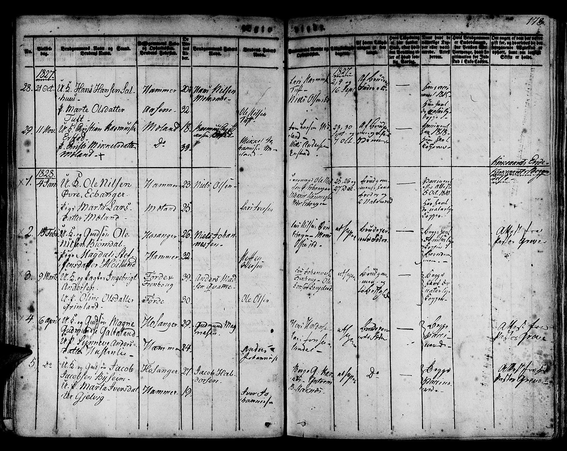 Hamre sokneprestembete, SAB/A-75501/H/Ha/Haa/Haaa/L0011: Parish register (official) no. A 11, 1826-1834, p. 178