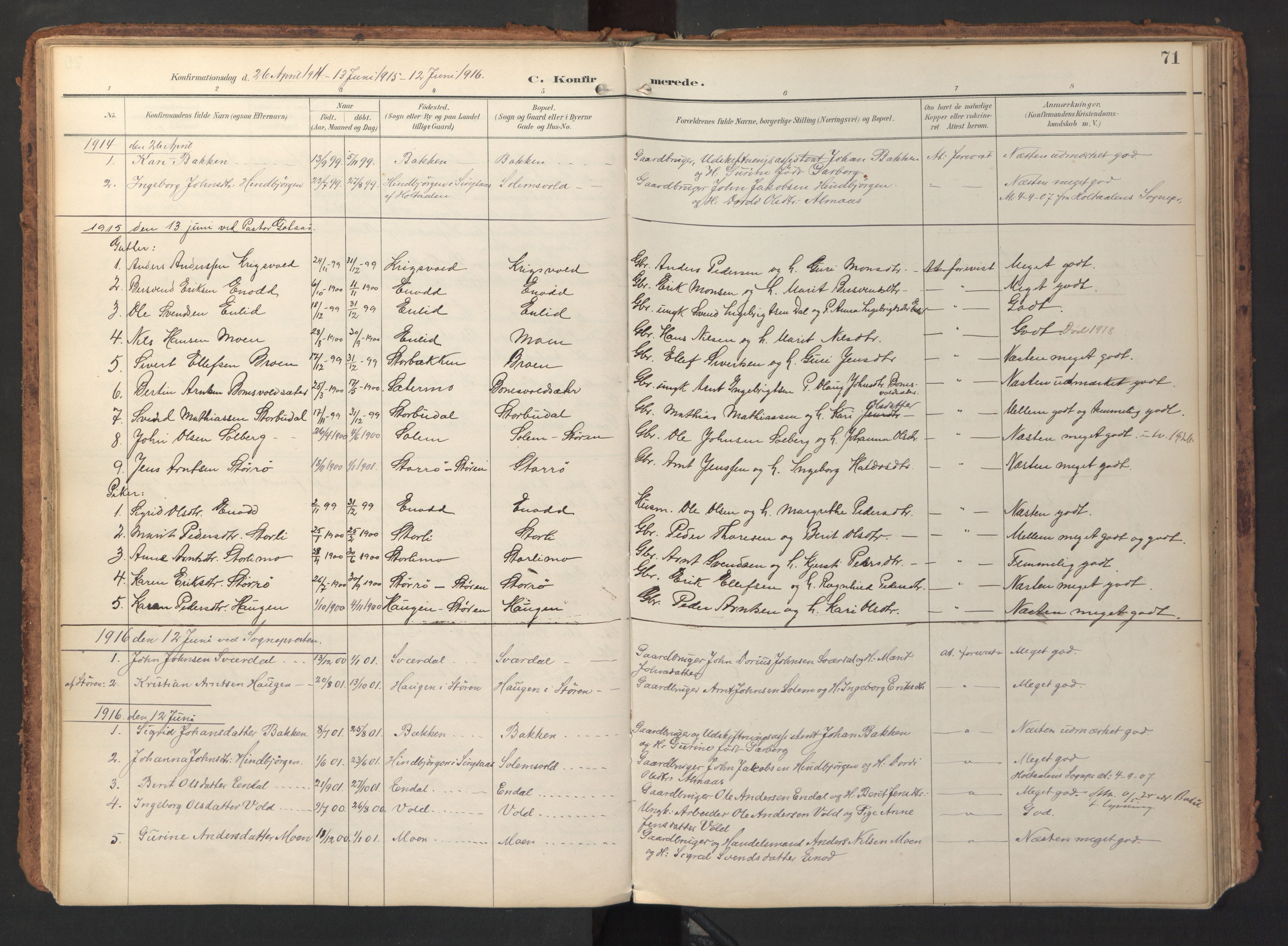 Ministerialprotokoller, klokkerbøker og fødselsregistre - Sør-Trøndelag, SAT/A-1456/690/L1050: Parish register (official) no. 690A01, 1889-1929, p. 71