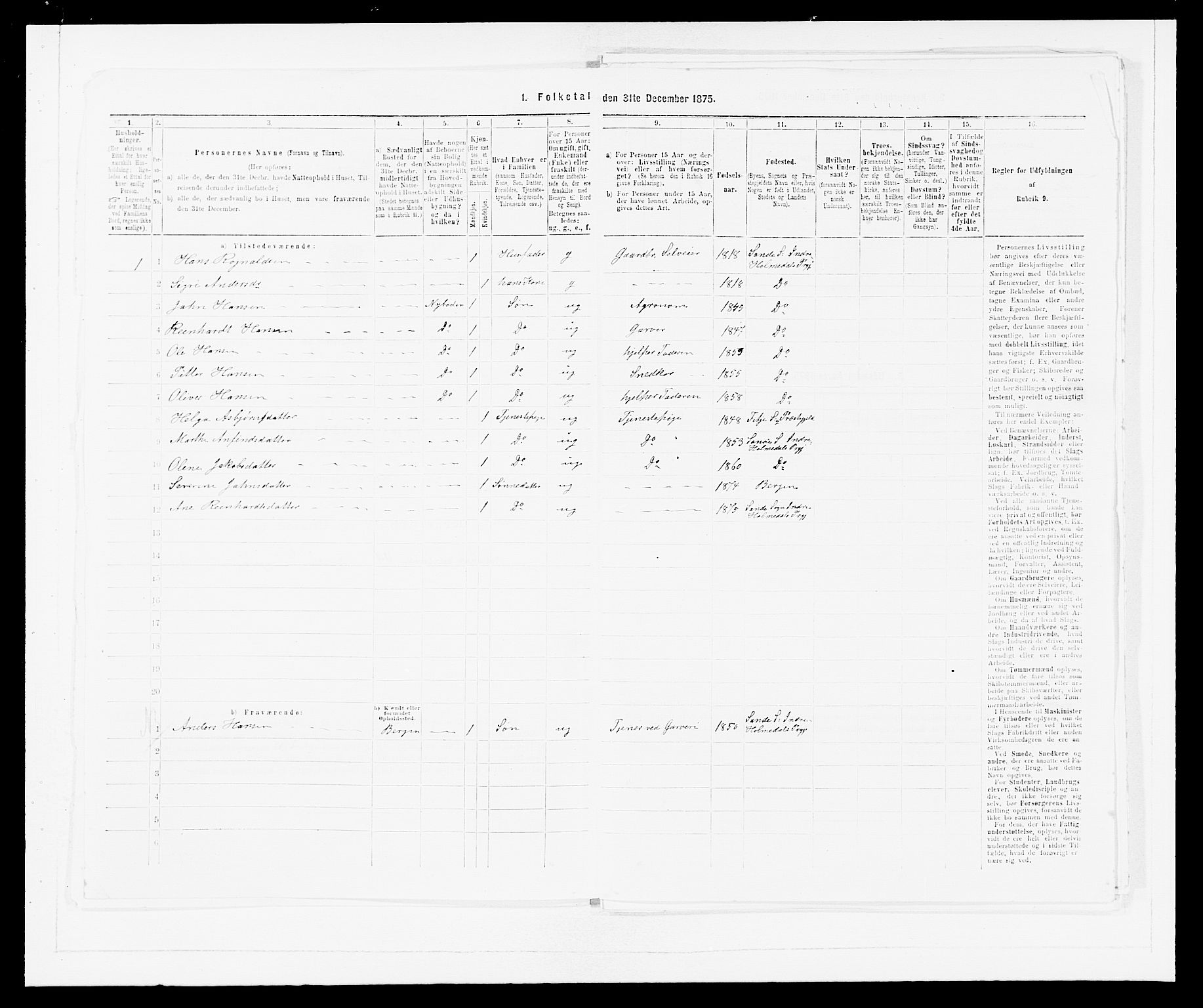 SAB, 1875 census for 1430P Indre Holmedal, 1875, p. 427