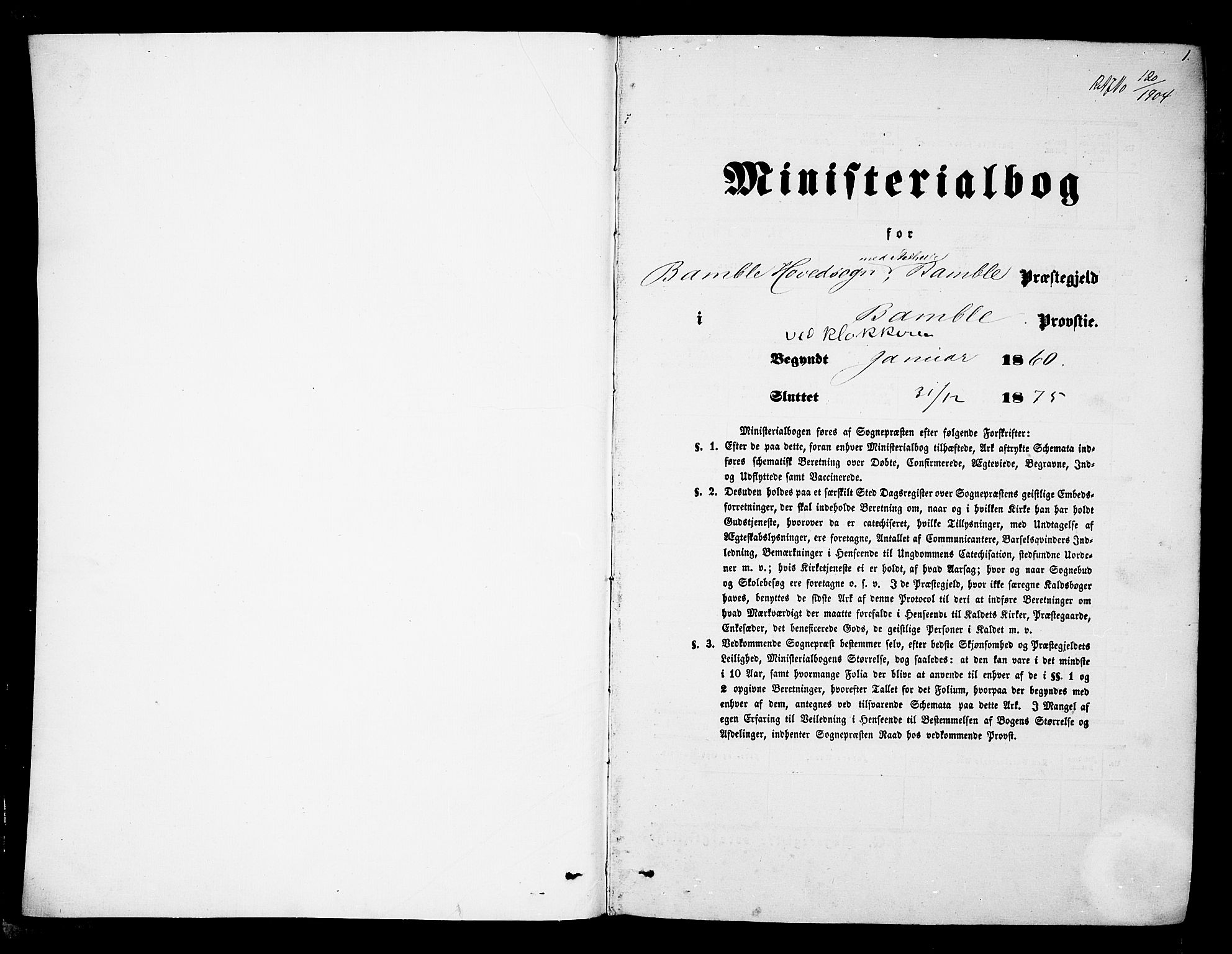 Bamble kirkebøker, AV/SAKO-A-253/G/Ga/L0006: Parish register (copy) no. I 6, 1860-1876, p. 1